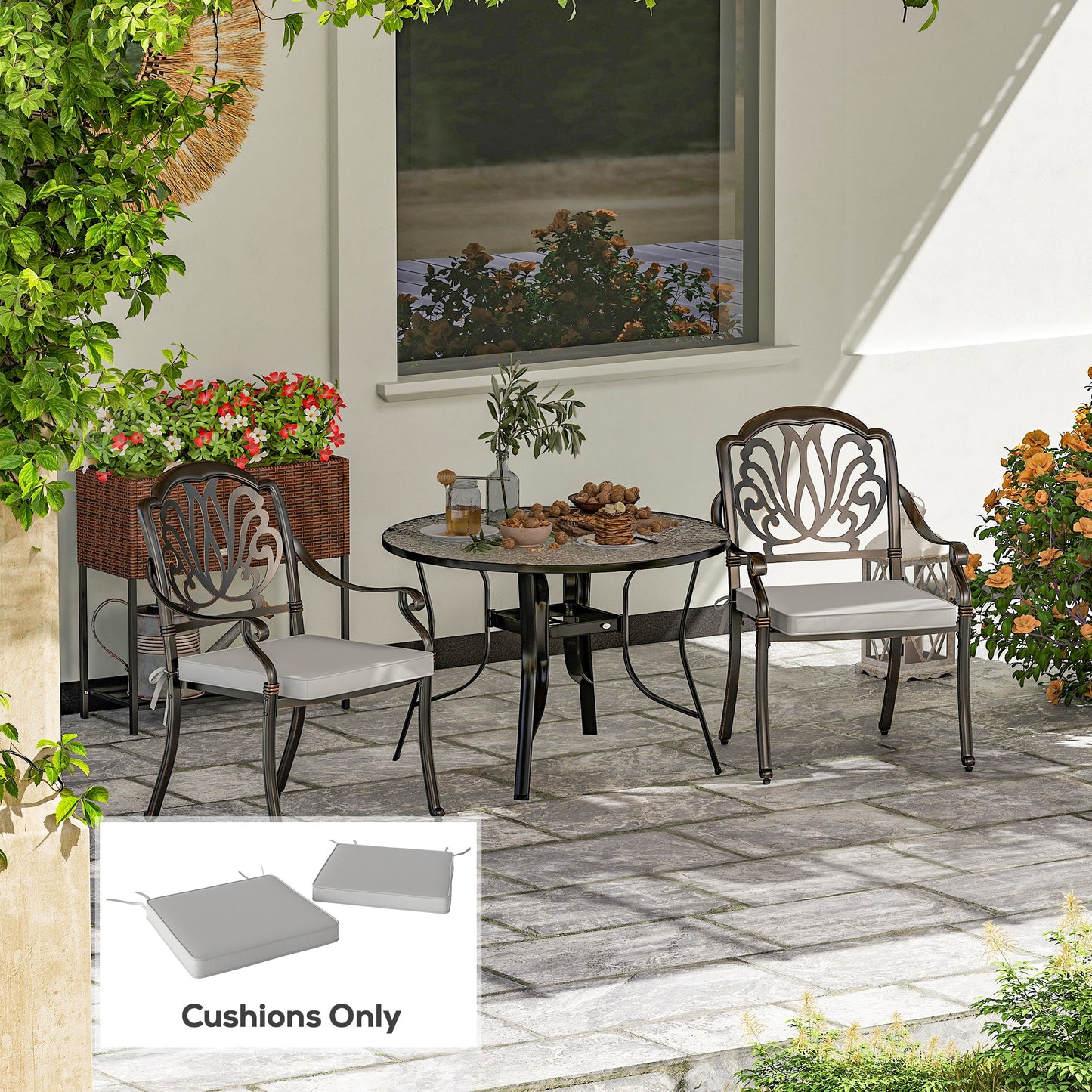 Outsunny Set Of Two 45x45cm Garden Seat Cushions Light Grey For Outdoor Chairs Benches And Patio