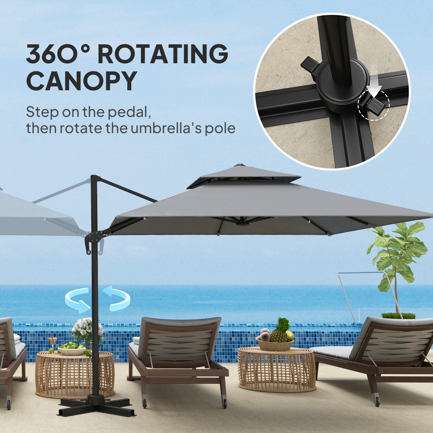 Outsunny Cantilever Parasol 3x3m Aluminum Frame Crank Tilt 360 Degree Rotation Double Top Garden Umbrella With Cover