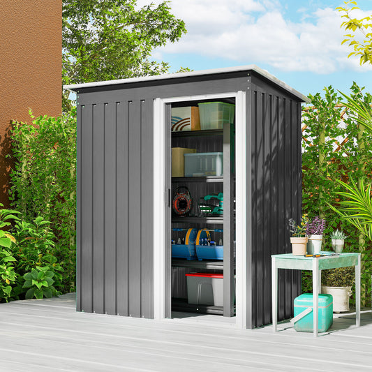 Outsunny 5x3 Ft Garden Storage Shed With Sliding Door Sloped Roof For Outdoor Tools Light Grey