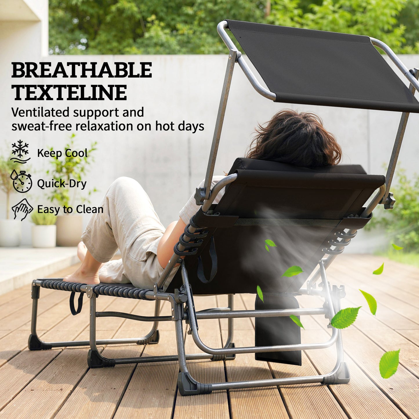 Outsunny Folding Sun Loungers Set Of 2 With Canopy Reclining Sunbed With Cushion Side Pocket Carrying Handle Dark Blue