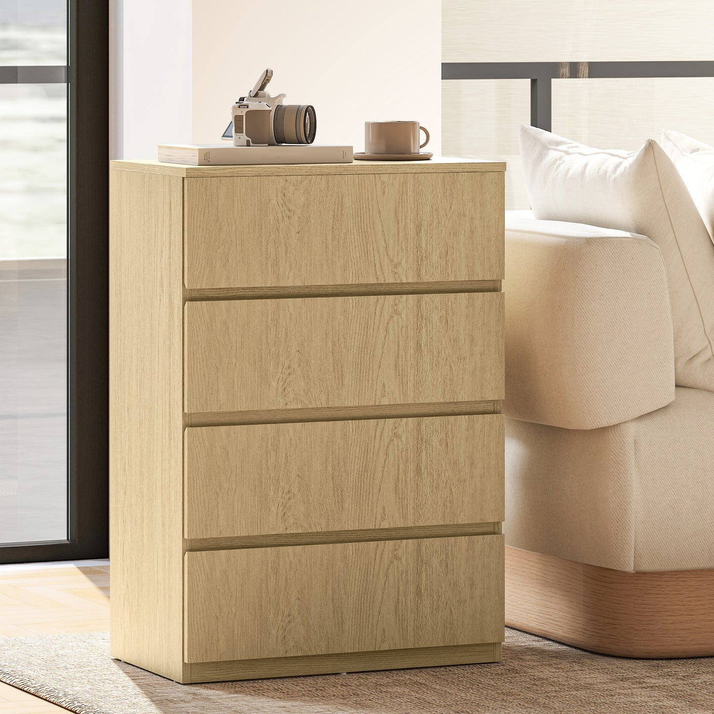 HOMCOM 4 Drawer Chest Of Drawers Modern Dresser For Bedroom Storage Cabinet With Smooth Finish