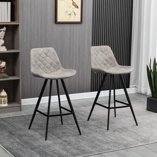 HOMCOM Stylish Grey Bar Stools - Set of 2 Microfiber Seats - ALL4U RETAILER LTD