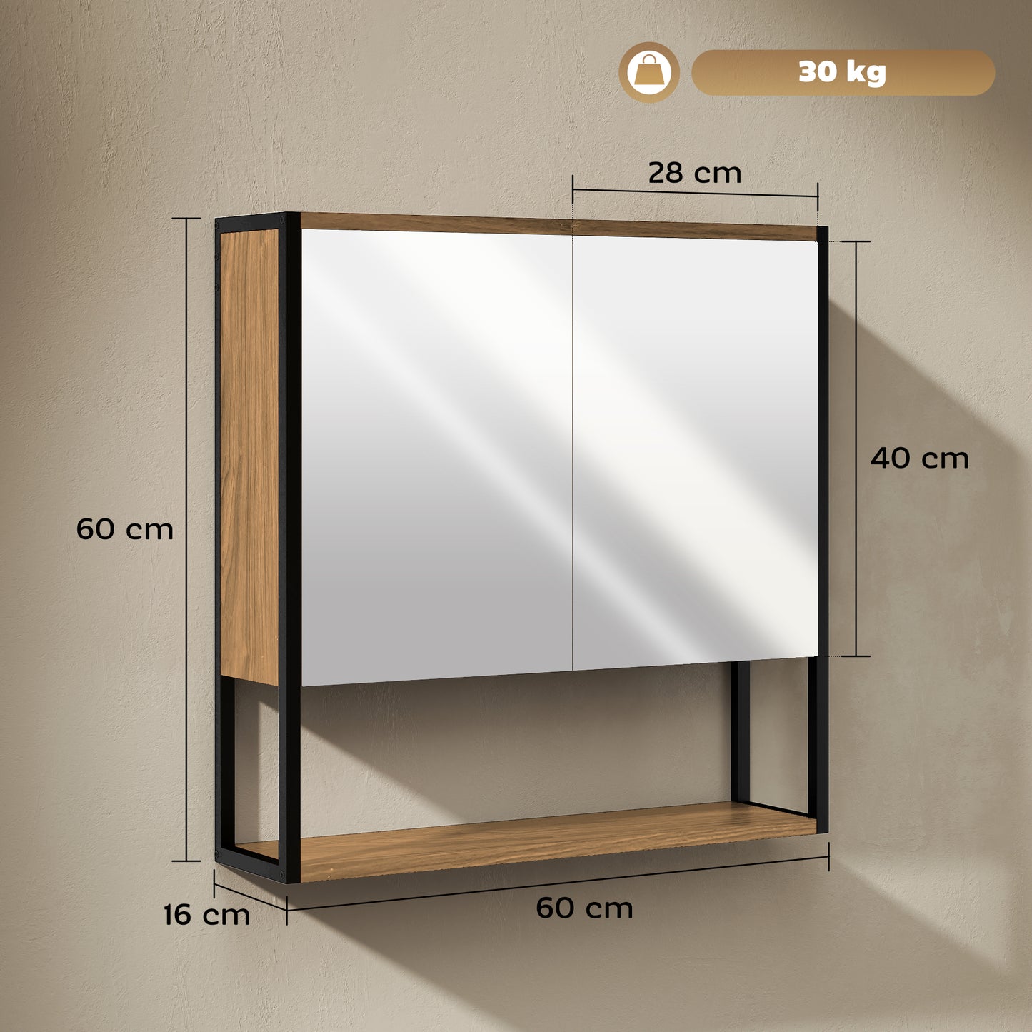 HOMCOM Bathroom Mirror Cabinet With Soft Close Doors And Adjustable Shelf In Natural Wood Finish For Modern Bathrooms
