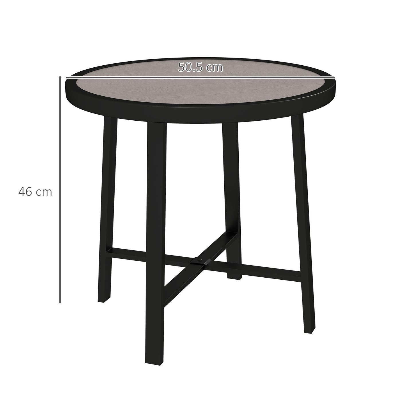 Outsunny Round Garden Table 50.5cm With SPC Tabletop Powder Coated Metal Frame Grey Wood Effect Anti Slip Feet
