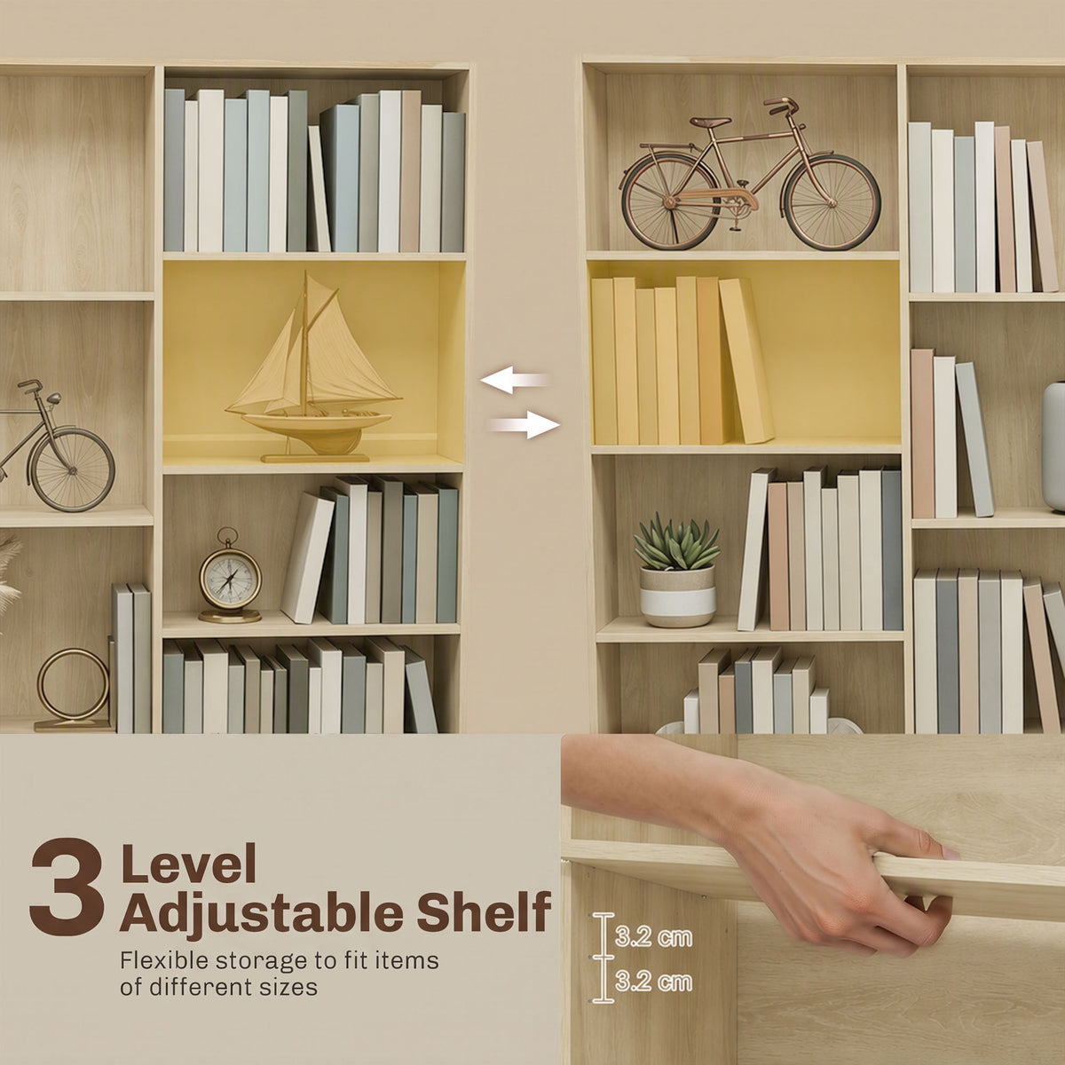 Homcom 6 Tier Oak Bookcase With Open Storage And Anti Tipping Hardware