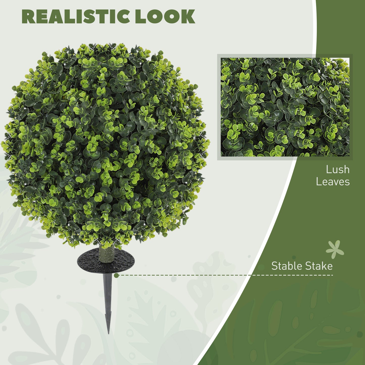 HOMCOM 2 Pack 40 Cm Artificial Boxwood Topiary Balls With Ground Stake Eucalyptus Leaves UV Resistant Indoor Outdoor