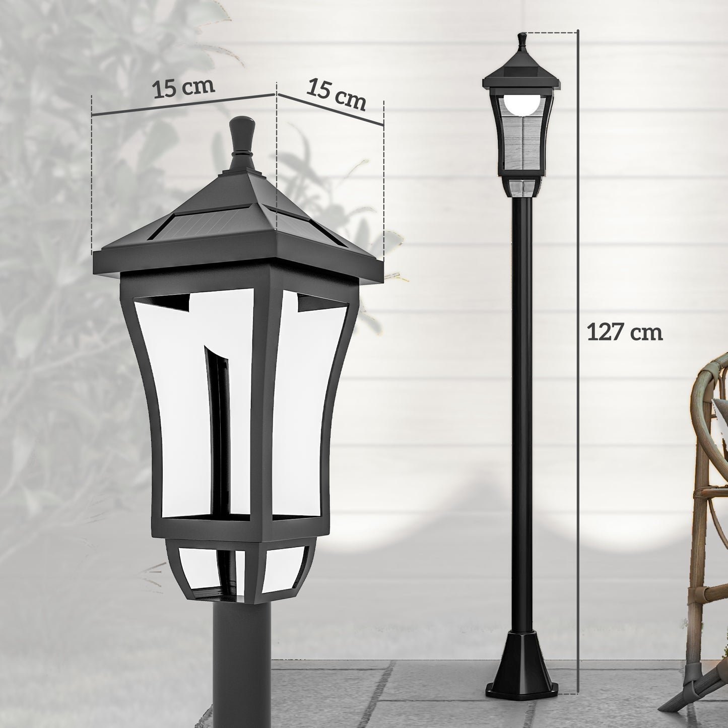 Outsunny 1.3m Solar Garden Lamp Post Light LED Outdoor IP44 Waterproof For Patio Pathway Cool White