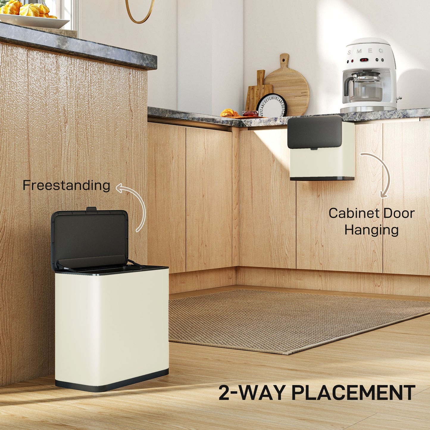 Homcom 8L Hanging Kitchen Bin With Lid And Removable Inner Bucket For Kitchen Cabinet Door Under Sink Office