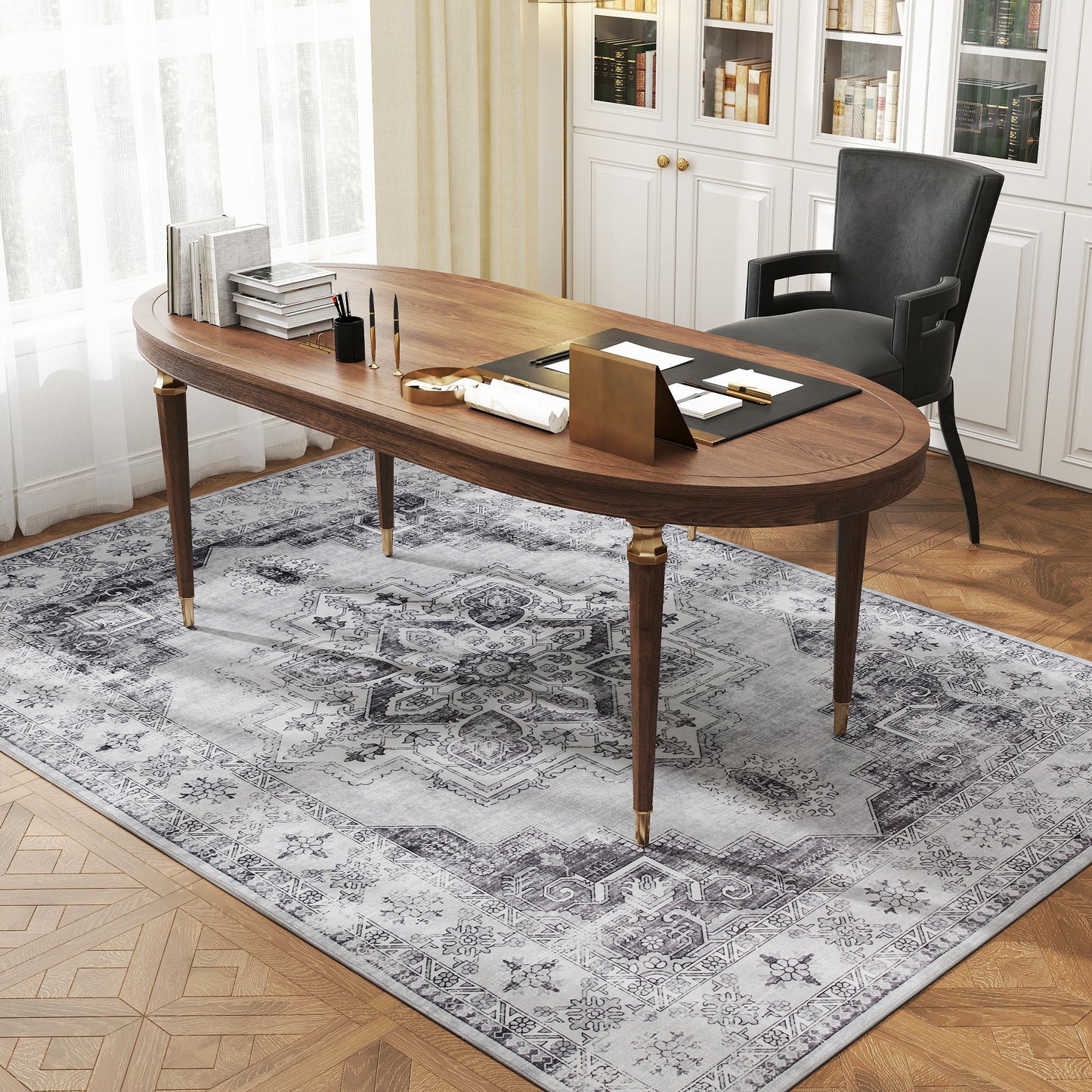 HOMCOM Vintage Area Rug Non Slip Washable Flannel Floor Carpet For Living Room And Bedroom Grey 230 X 160 Cm