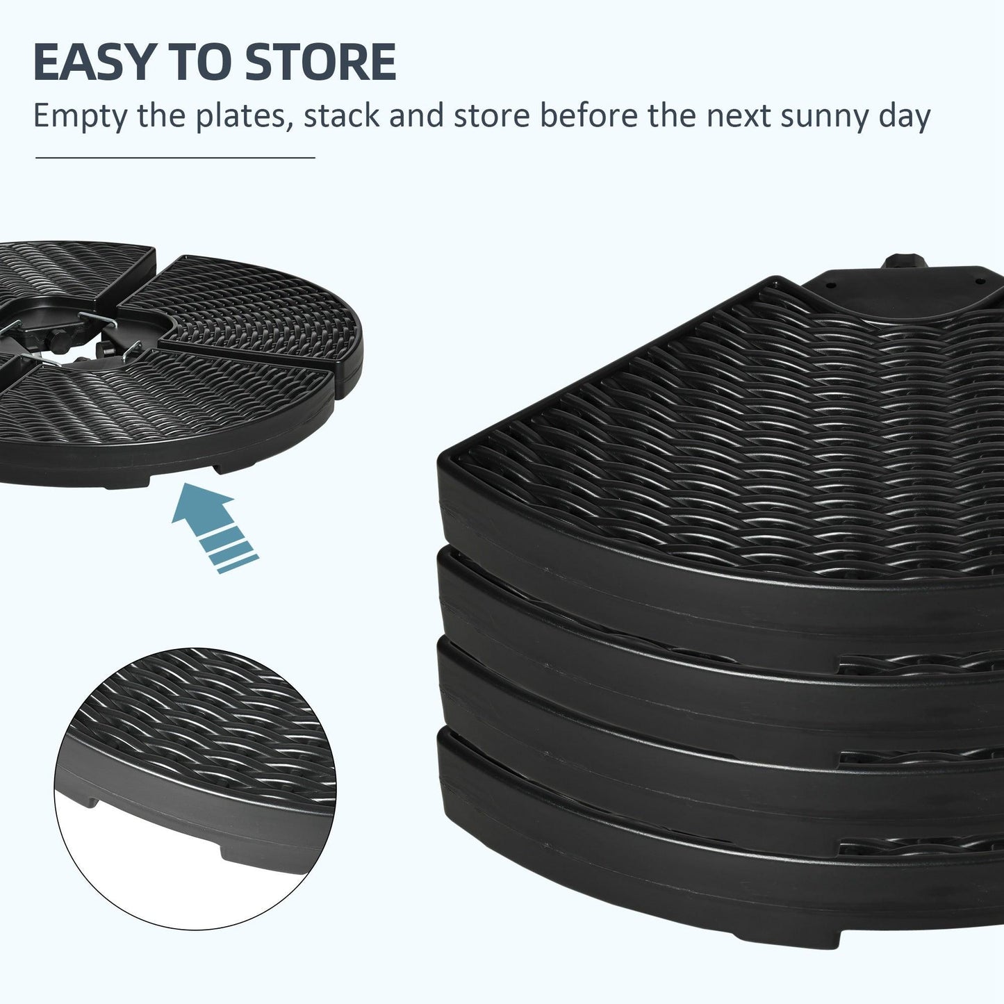 Outsunny 4PCs Parasol Bases, Patio Umbrella Weights for Parasol, Wicker Effect HDPE Water and Sand Filled Garden Umbrella Base with Built-in Handles, Black - ALL4U RETAILER LTD