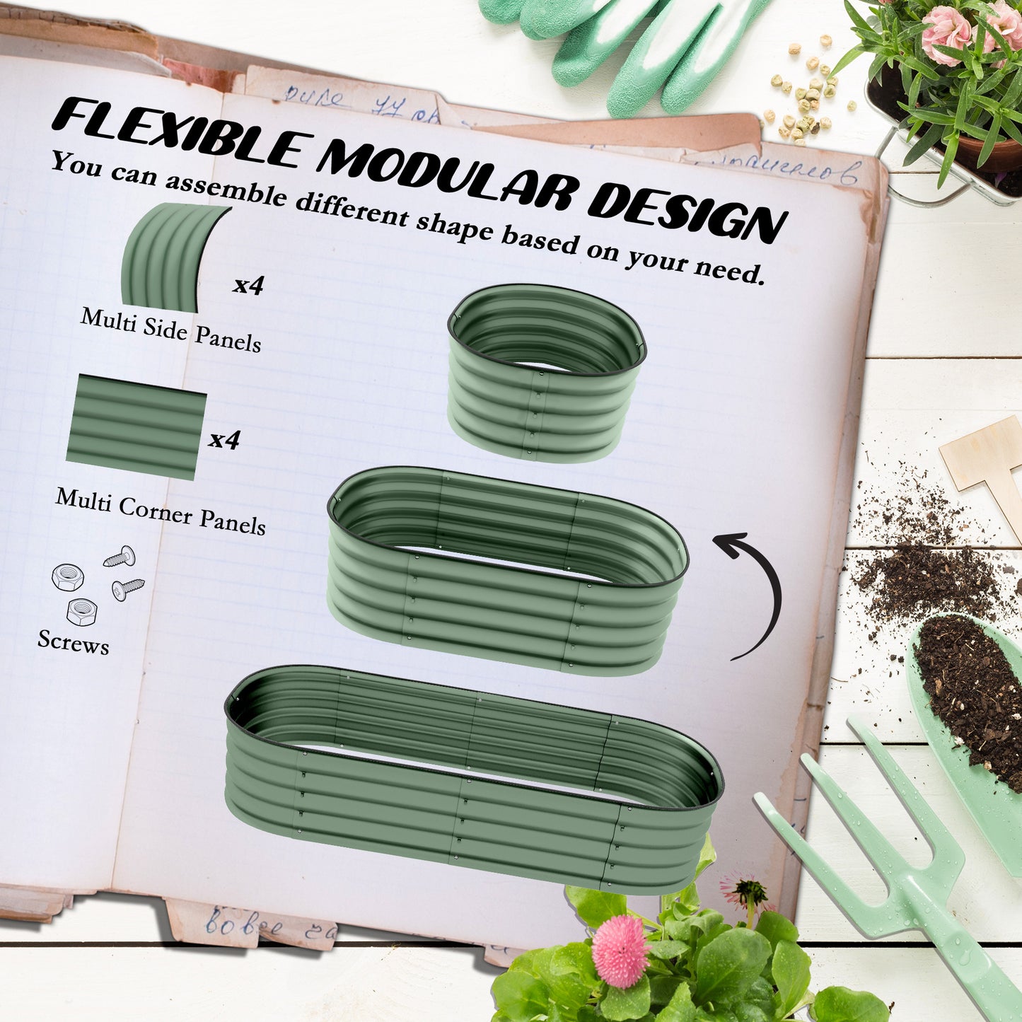 Outsunny Galvanised Raised Garden Bed Pack Of 2 Metal Planter Box With Safety Edging For Flowers Herbs Succulents Green