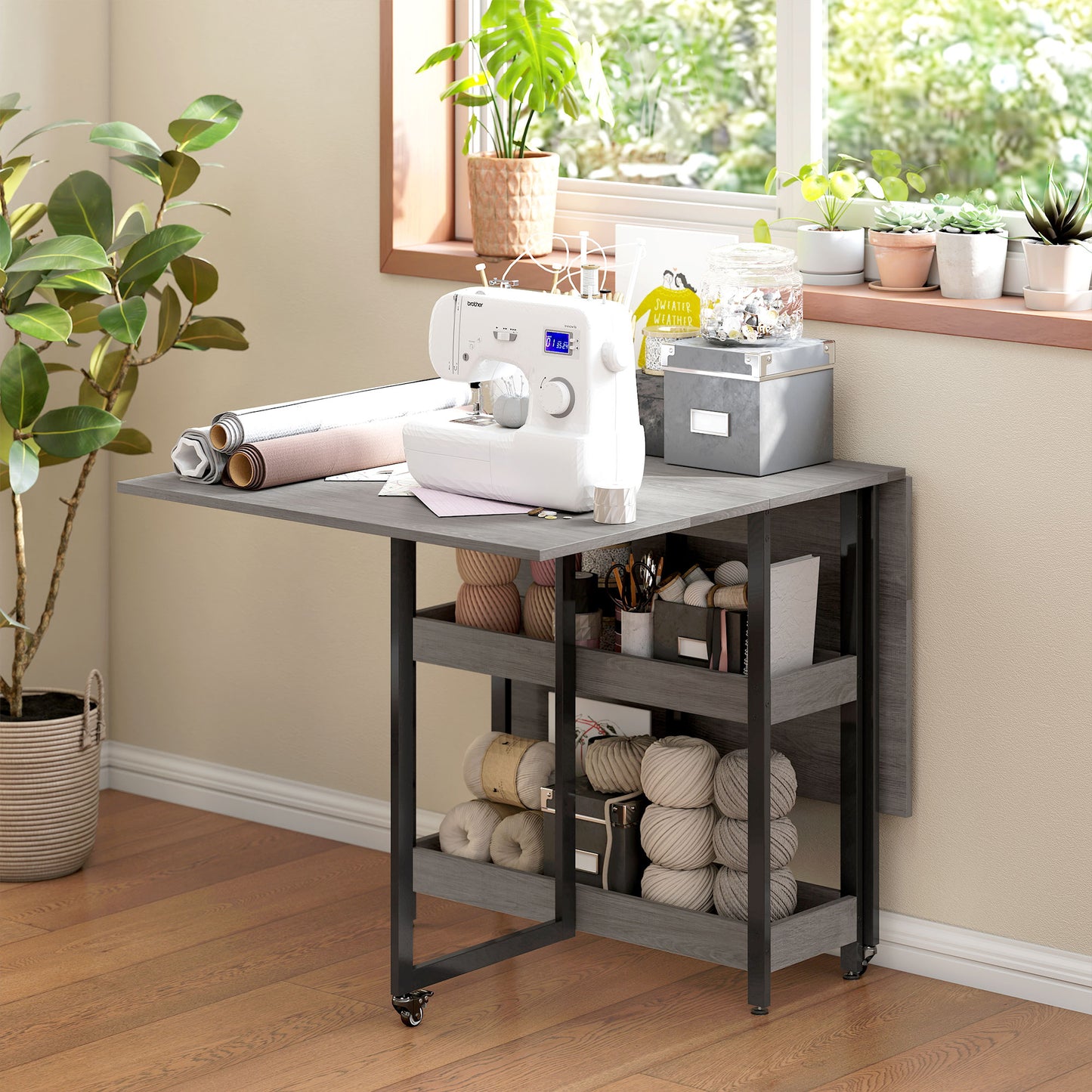 HOMCOM Four Person Drop Leaf Dining Table Grey Wood Effect For Small Spaces Versatile Use