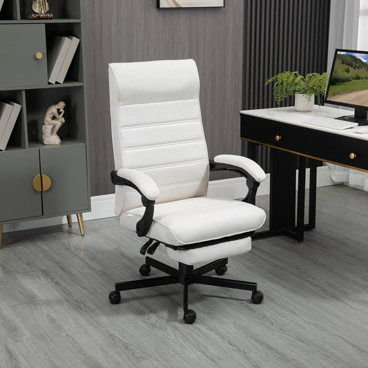 Vinsetto Creamy White High-Back Office Chair: Ergonomic Swivel Recliner with Adjustable Height, Footrest & Padded Armrests - ALL4U RETAILER LTD