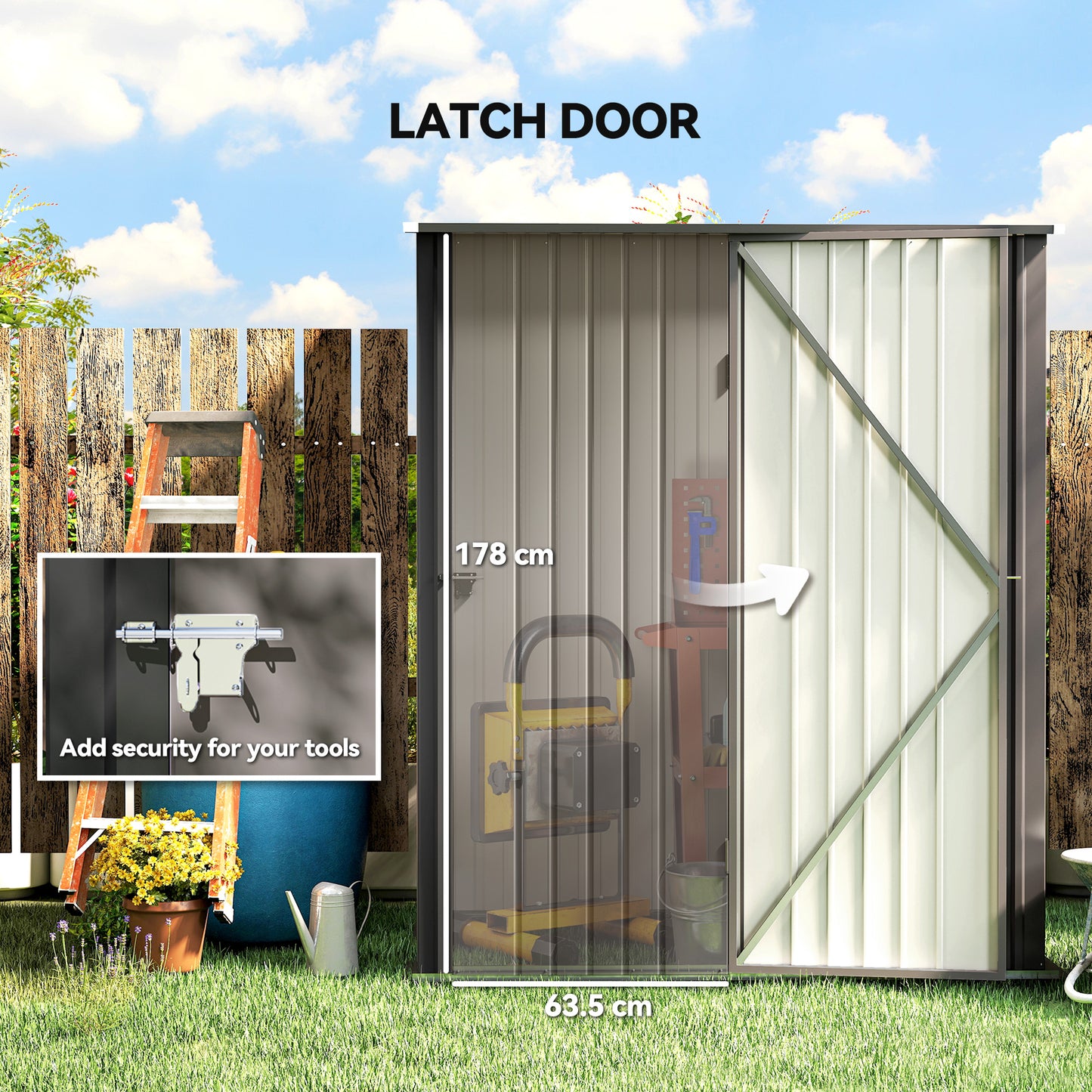 Outsunny 5.3 x 3.1ft Corrugated Galvanised Steel Garden Shed Light Grey Open Inside For Easy Storage And Shelving