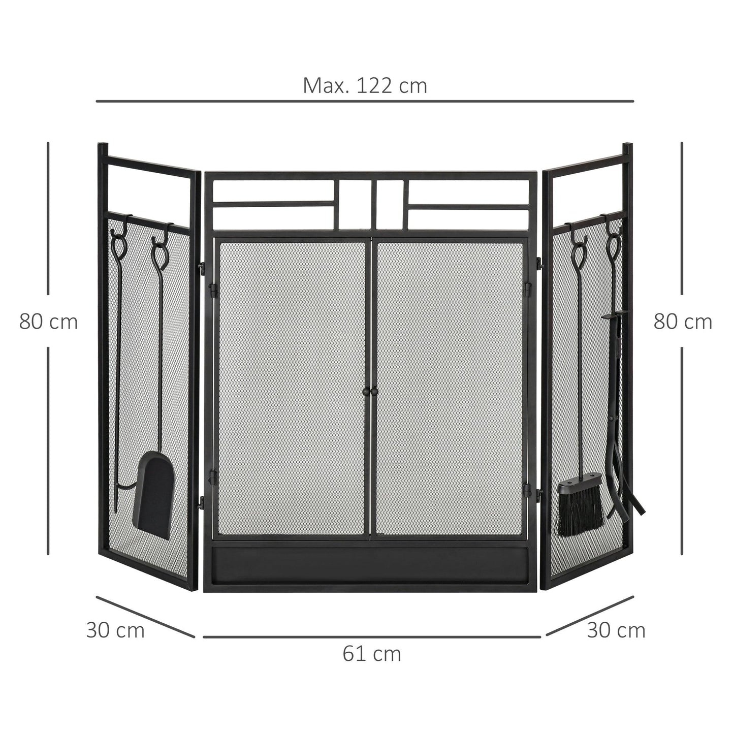 HOMCOM Black Steel Fireplace Screen with Double Door and Mesh Design - 122x80cm - ALL4U RETAILER LTD