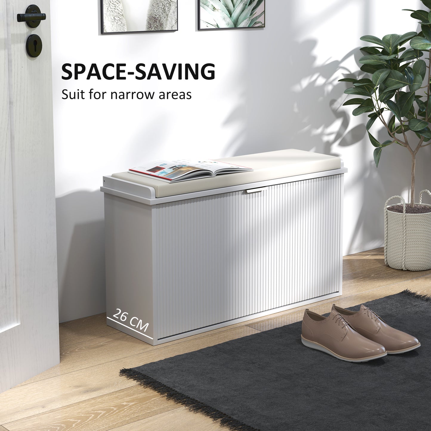 HOMCOM Elegant Eight Shoe Bench With Top Seat White Durable 120 Kg Weight Capacity And Flip Drawer Storage