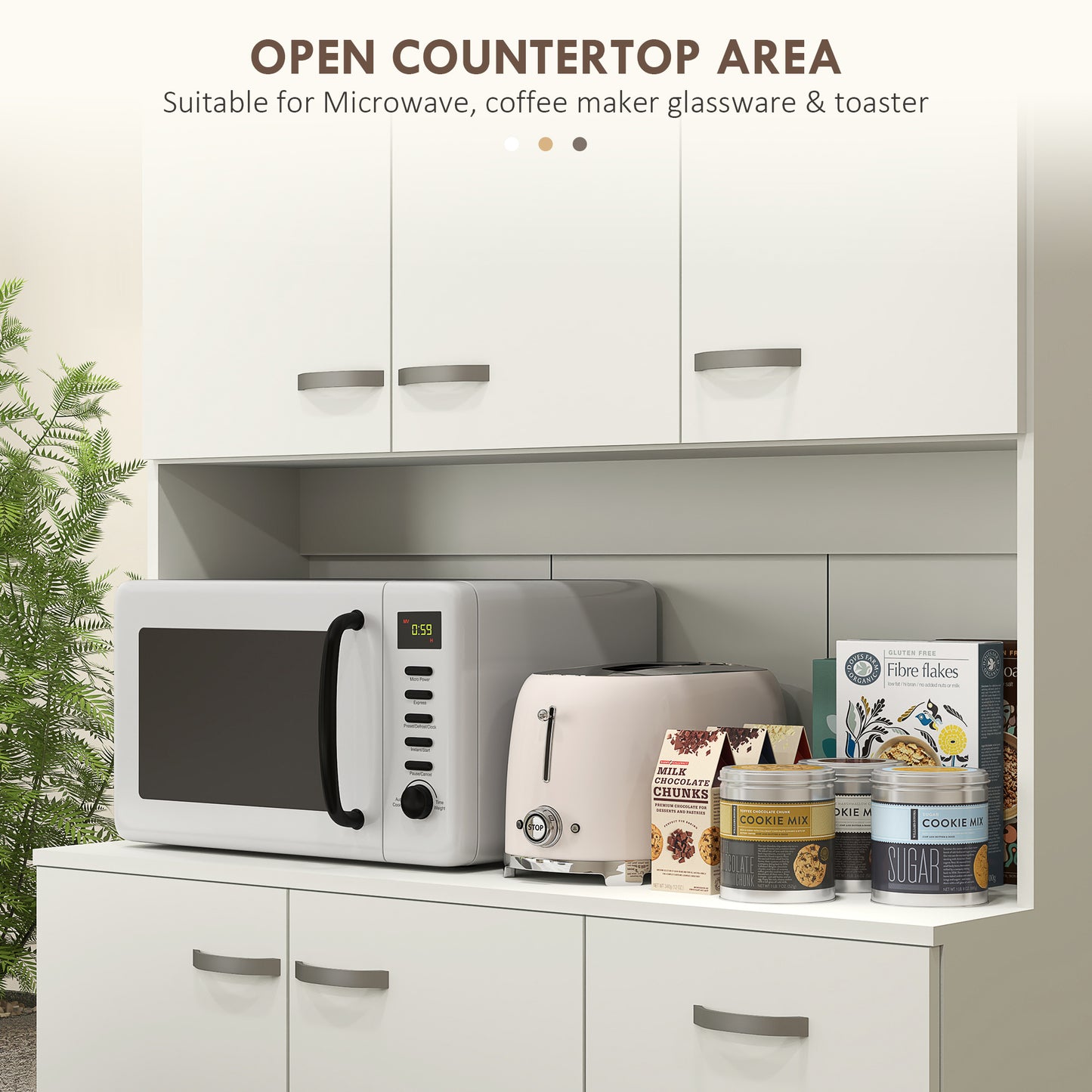 HOMCOM Freestanding Kitchen Pantry Storage Cabinet With Adjustable Shelves And Middle Worktop White