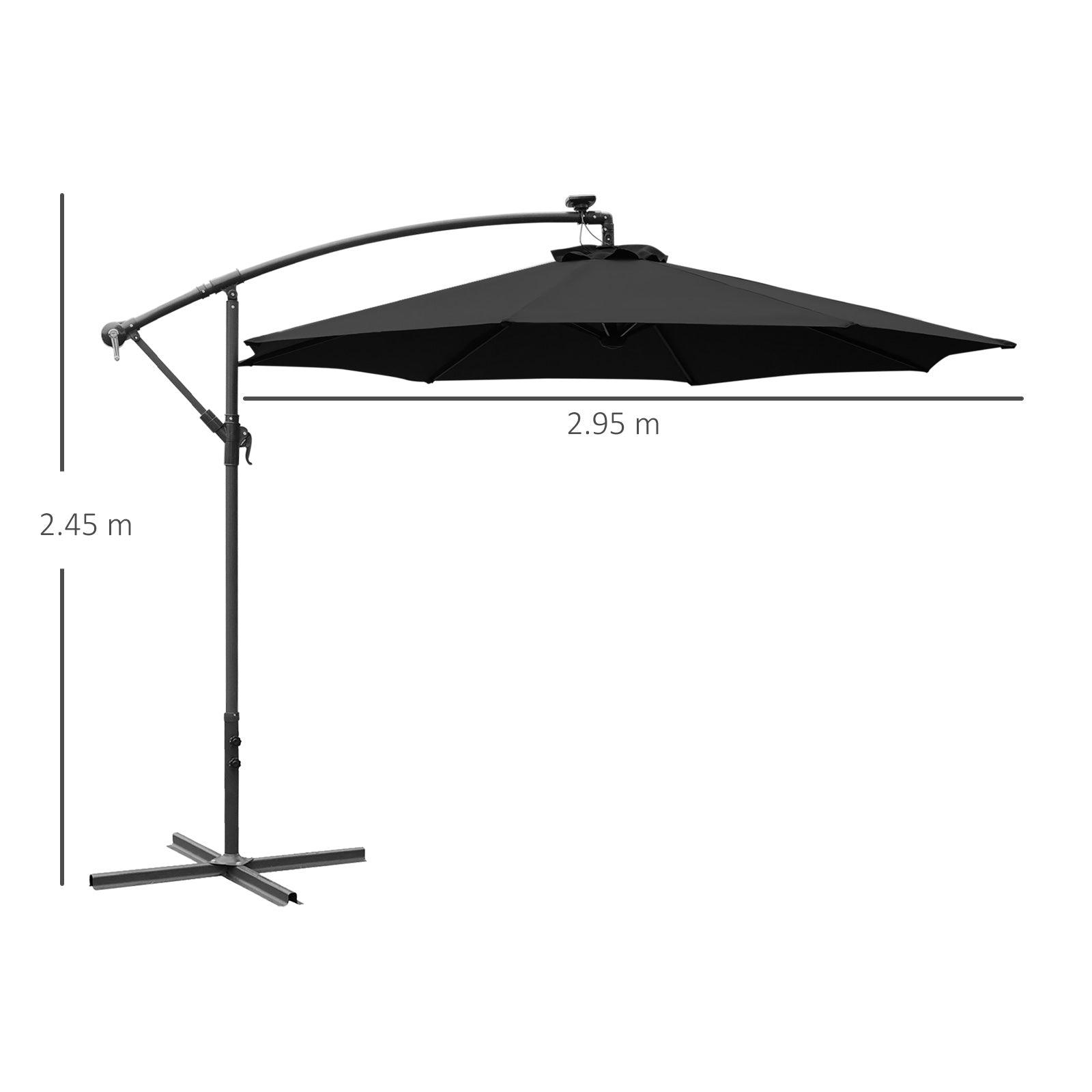 Outsunny 3m LED Cantilever Umbrella with Solar Lights - ALL4U RETAILER LTD