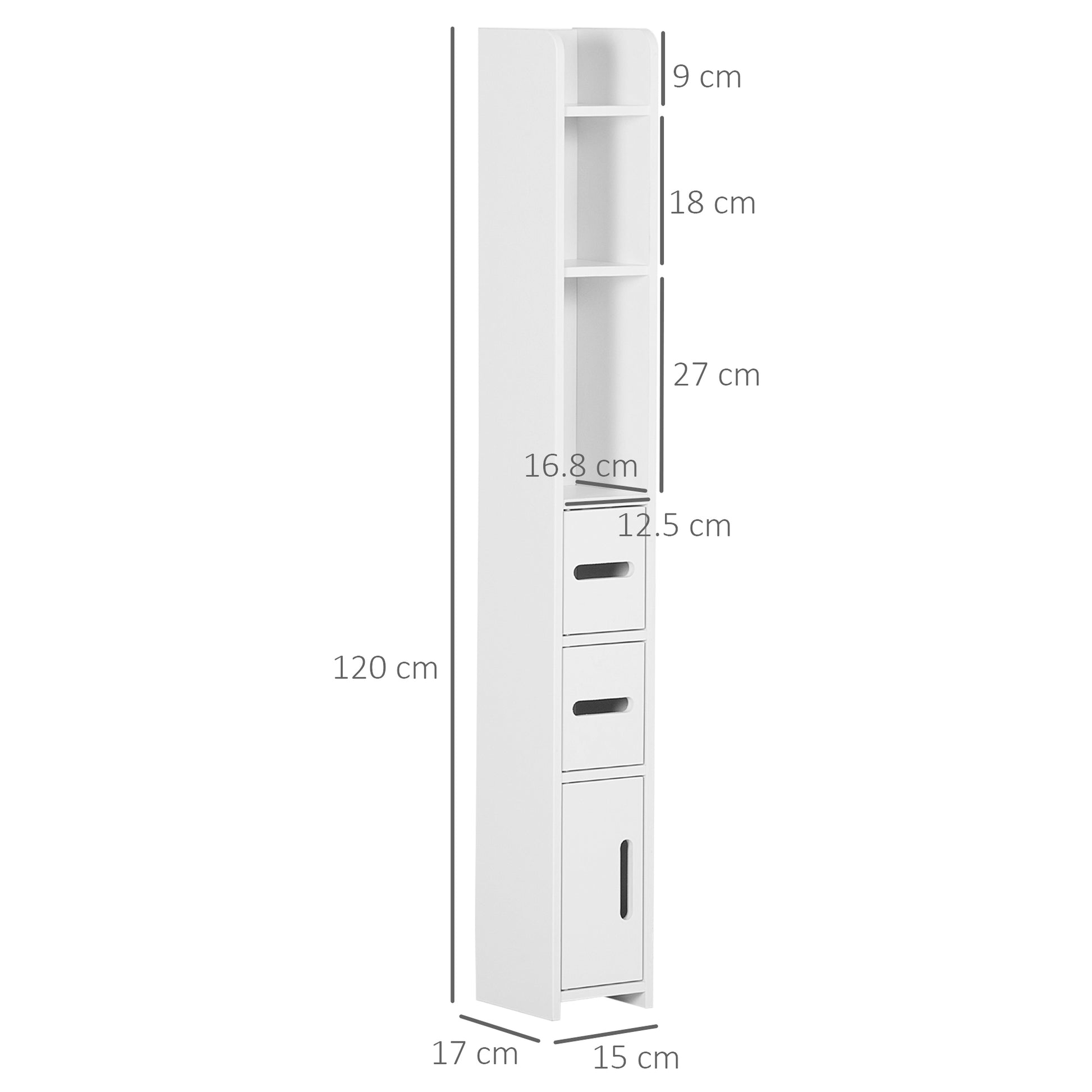 HOMCOM Sleek White Freestanding Bathroom Storage Tower with Open Shelves and 3 Cupboards - ALL4U RETAILER LTD