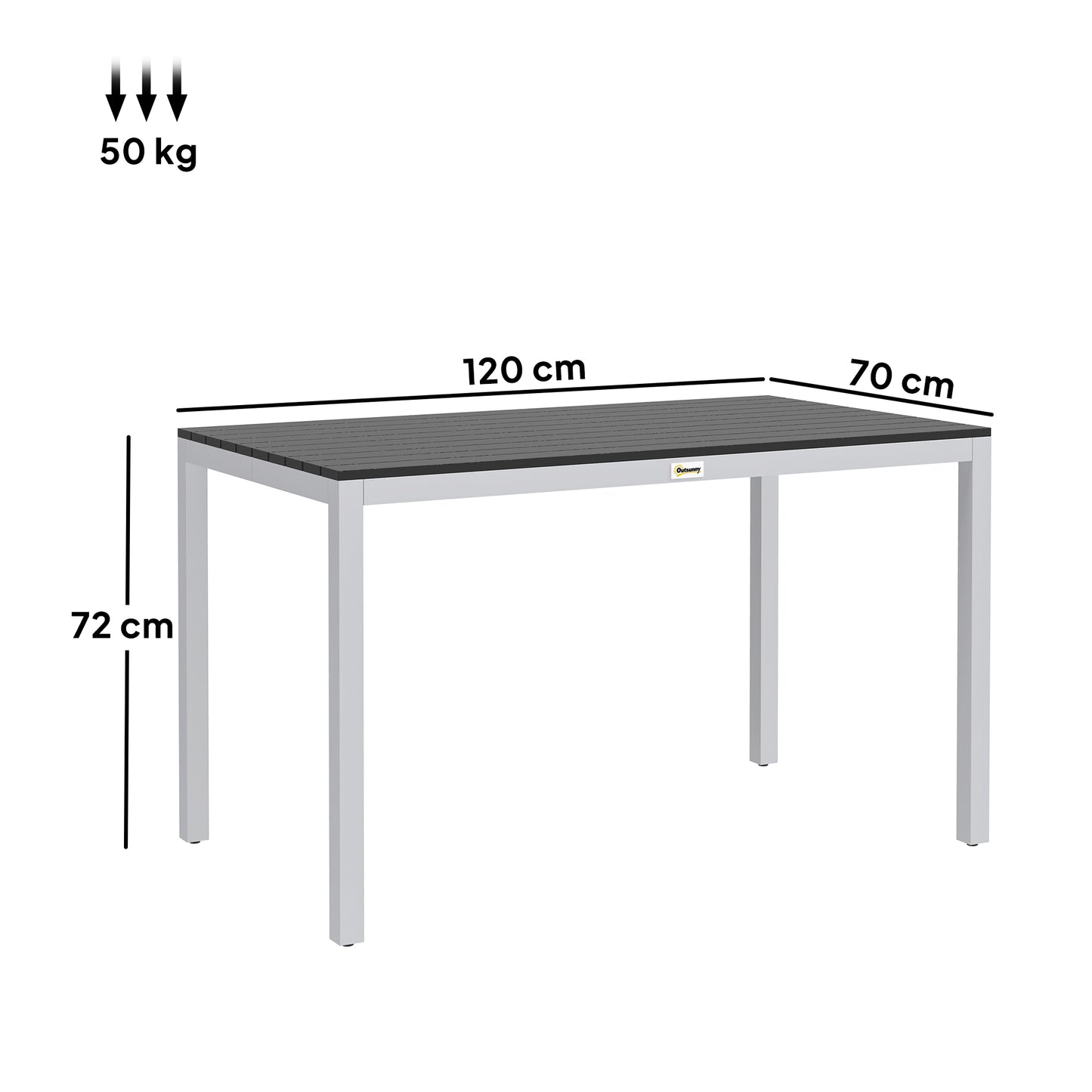 Outsunny Garden Table For 4 To 6 120 By 70 Cm Outdoor Dining With Rust Resistant Aluminium Frame Slatted Top Black