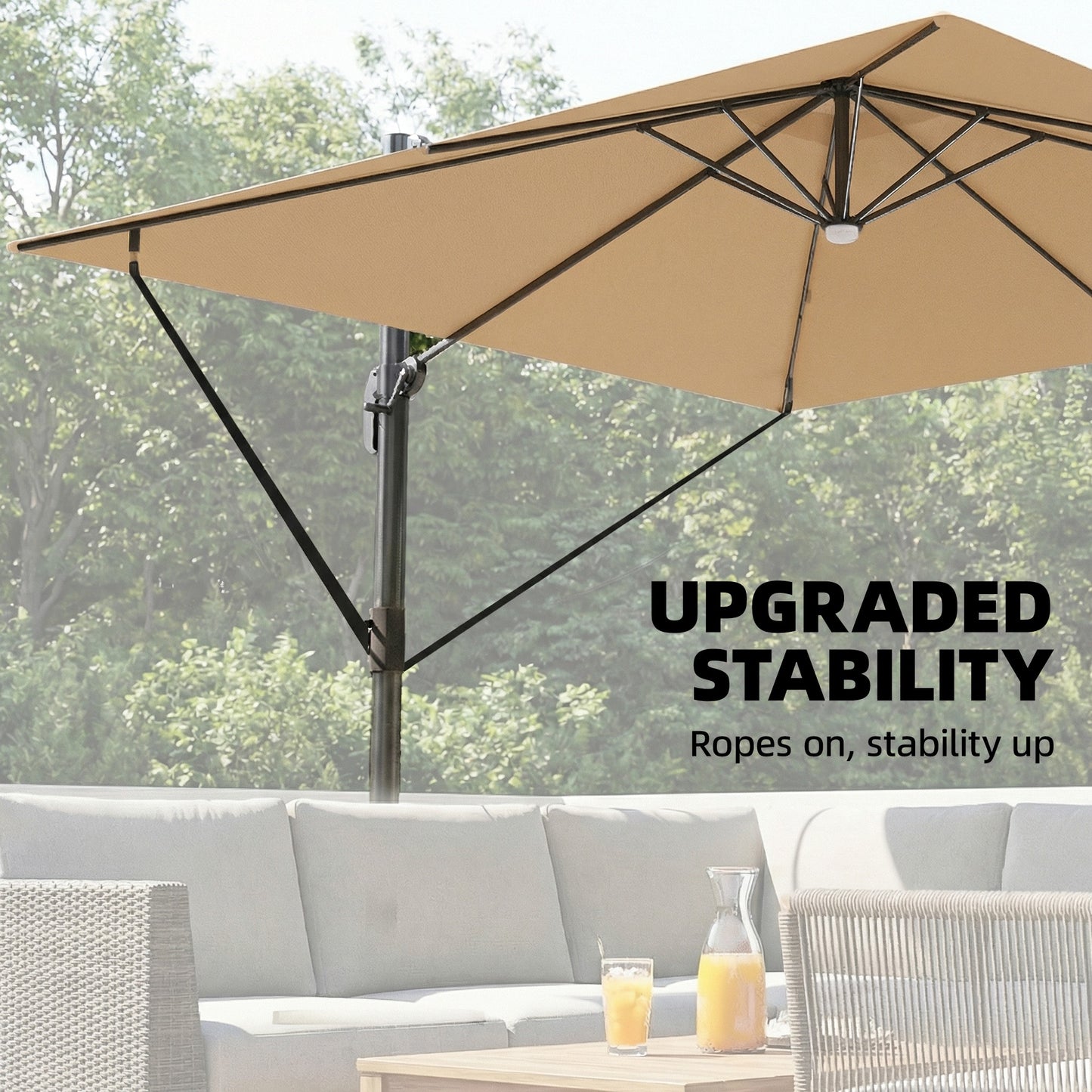 Outsunny 3 x 3 m Garden Cantilever Parasol With Light And Wind Protection 360 Degree Rotation Khaki