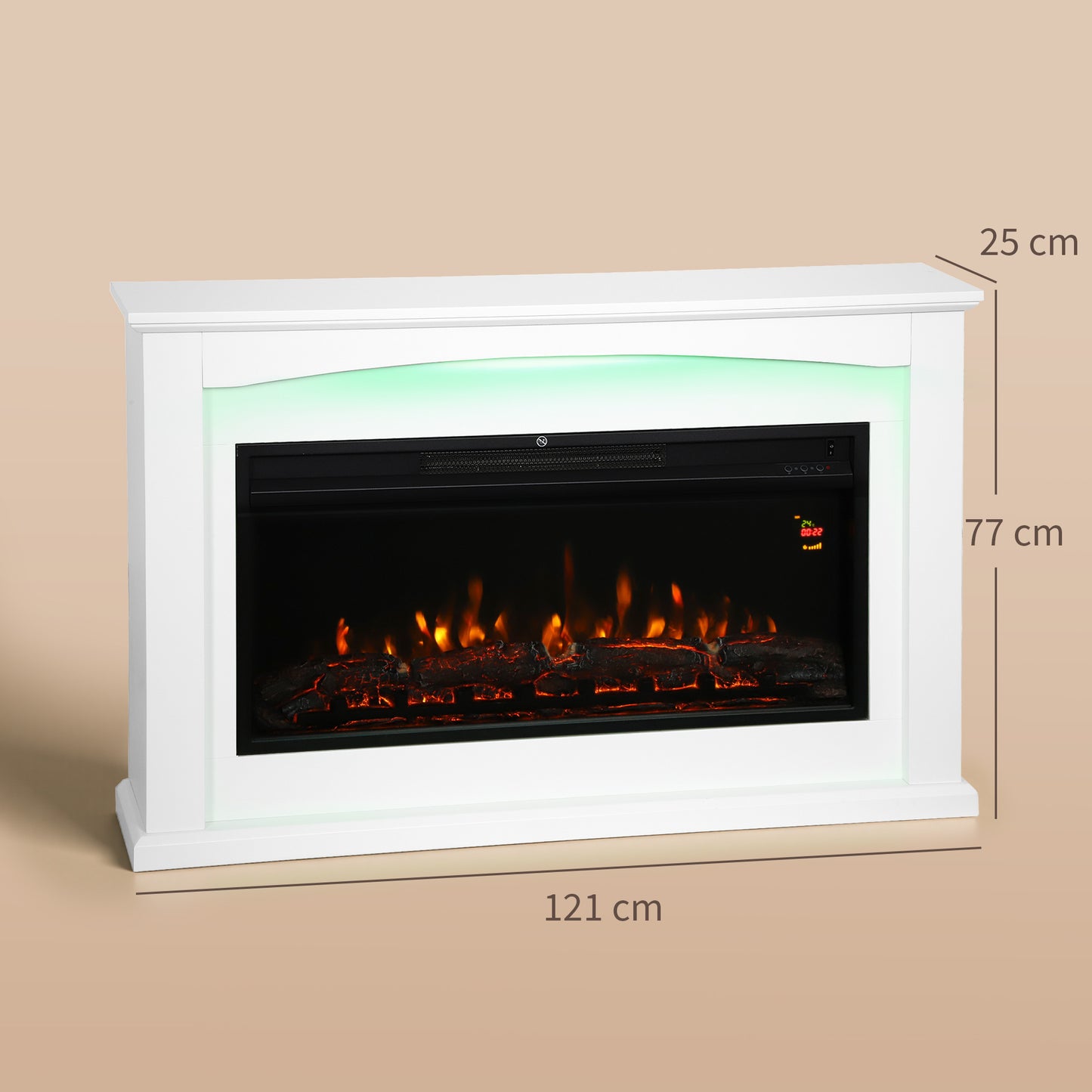 HOMCOM 2000W Faux Flame Electric Fireplace White Heats Up To 30 Sqm With Five Level Flame 5118 BTU