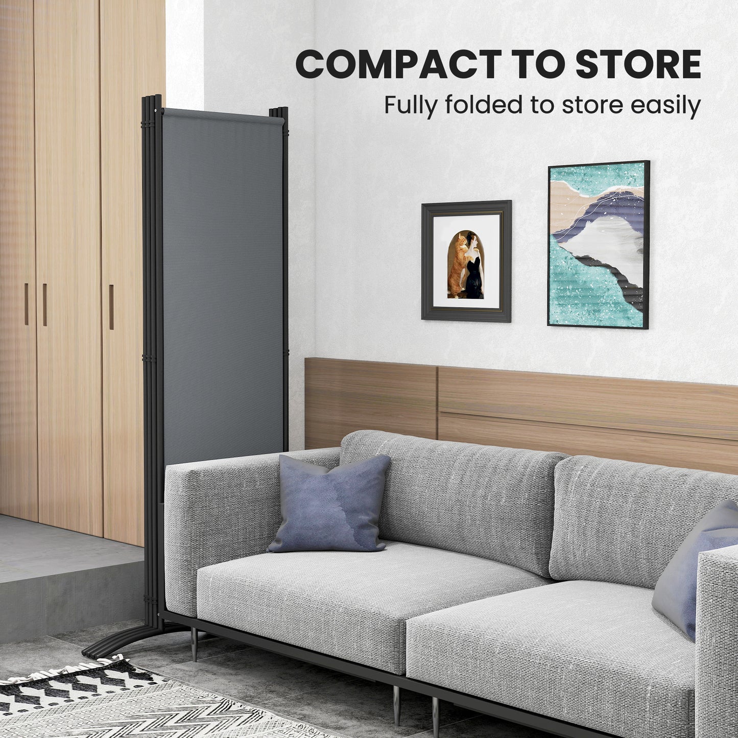 Outsunny 4 Panel Folding Room Divider 1.7m Privacy Screen Metal Partition For Office Living Bedroom Dining Dark Grey