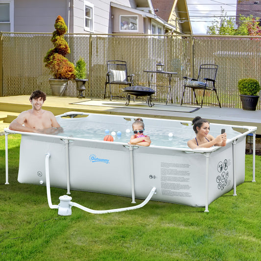 Outsunny Portable Above Ground Pool with Rust-Resistant Steel Frame, Filter Pump & Cartridge, 252 x 152 x 65cm, Grey - ALL4U RETAILER LTD