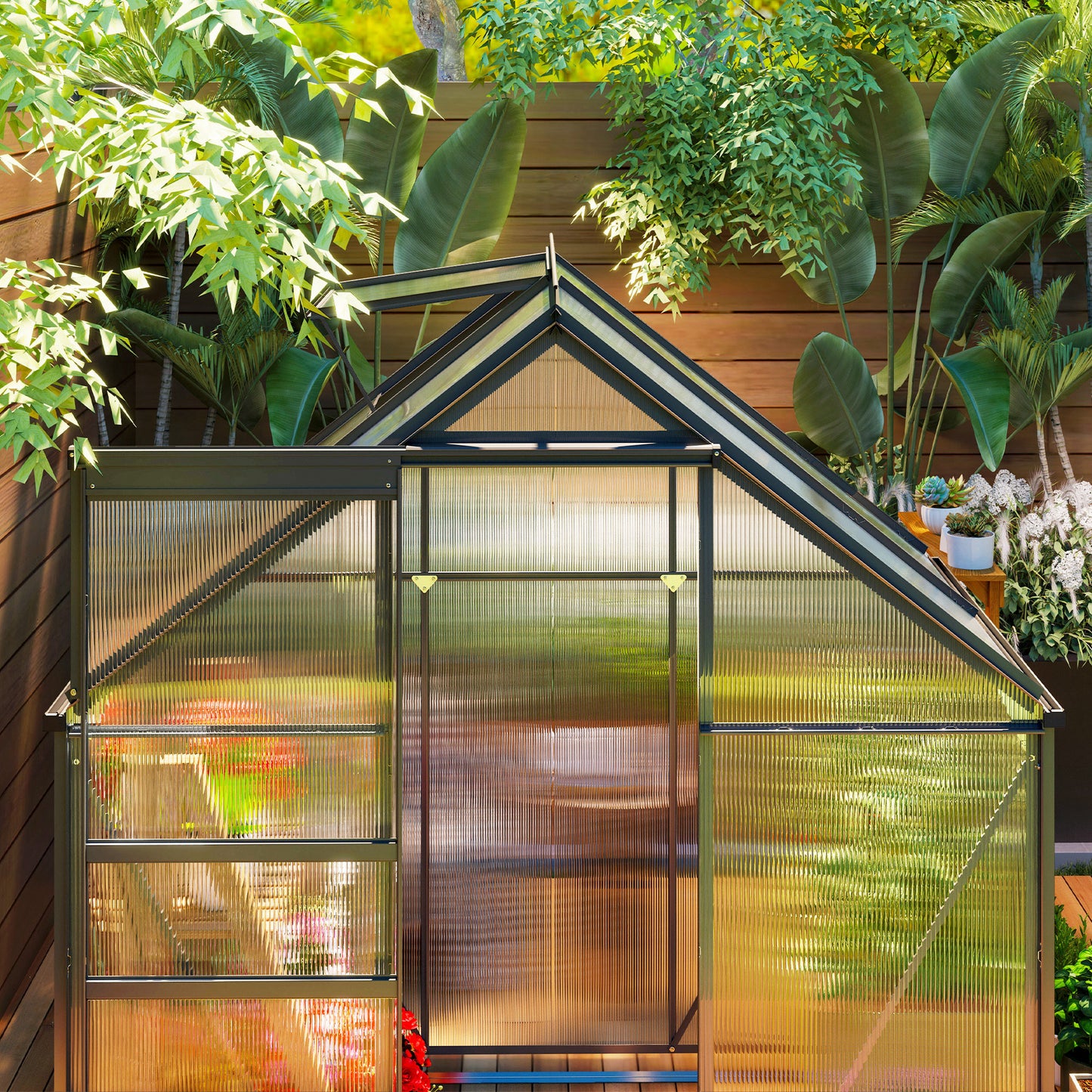 Outsunny Walk In Polycarbonate Greenhouse 192.5cm 131cm Aluminum Frame Durable Garden Structure