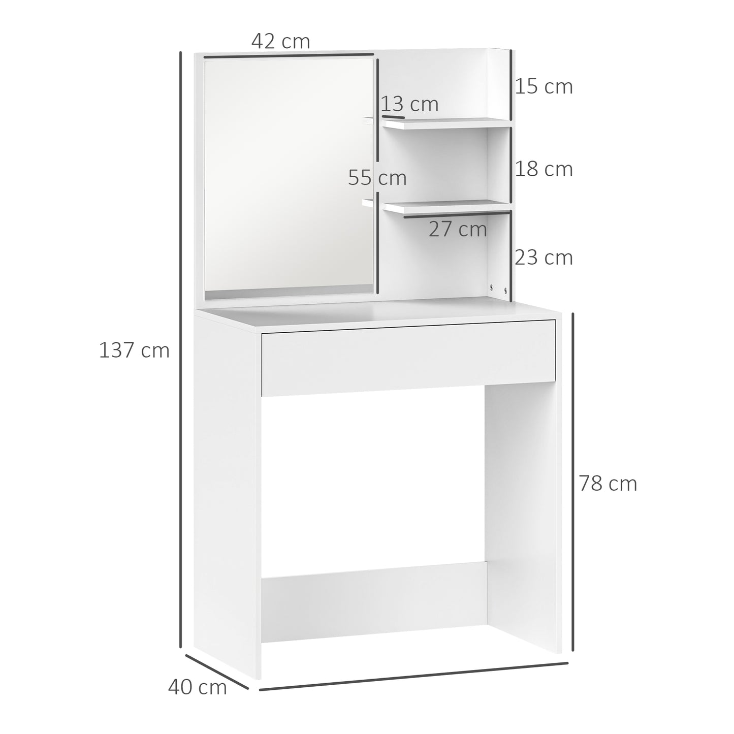 HOMCOM Dressing Table With Mirror And Storage In White Finish For Vanity Desk With Broad Surface And Large Drawer