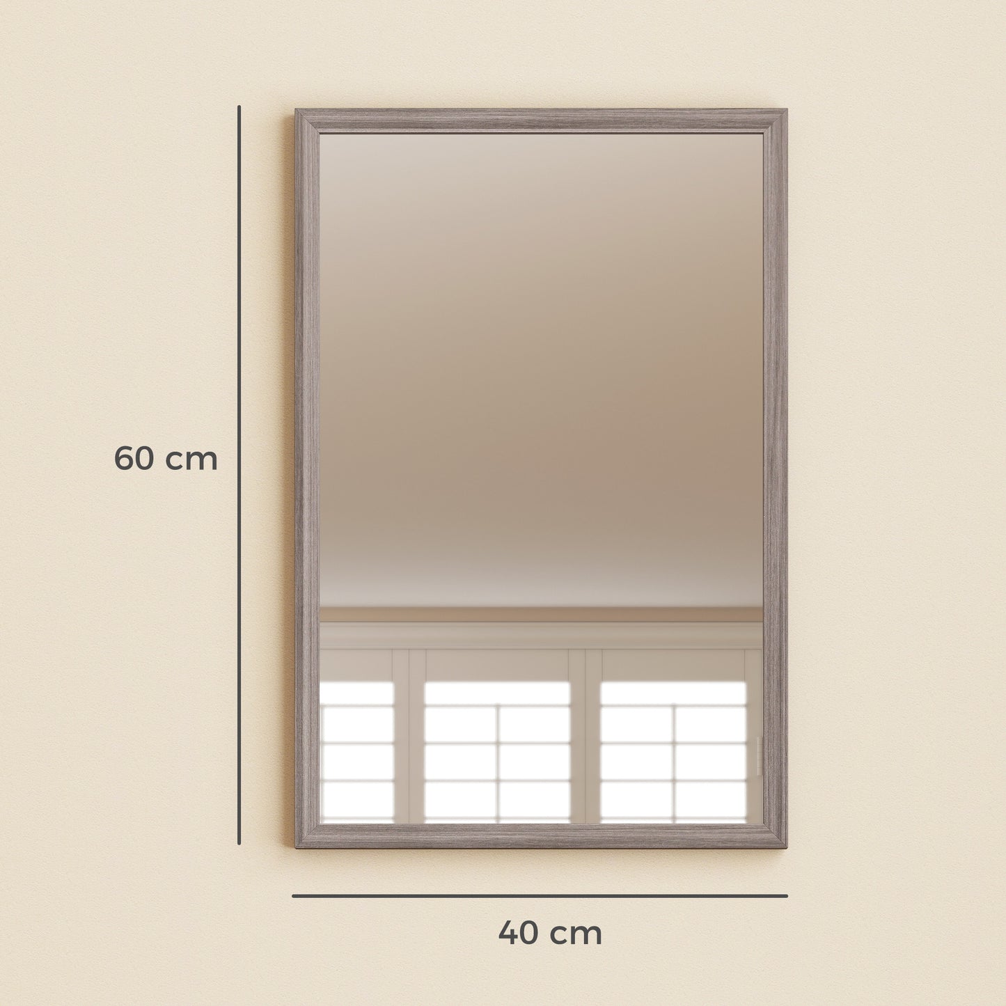 HOMCOM Wall Mounted Mirror 40 By 60 cm Grey For Bathroom Living Room Bedroom Hallway Rectangle Shatterproof