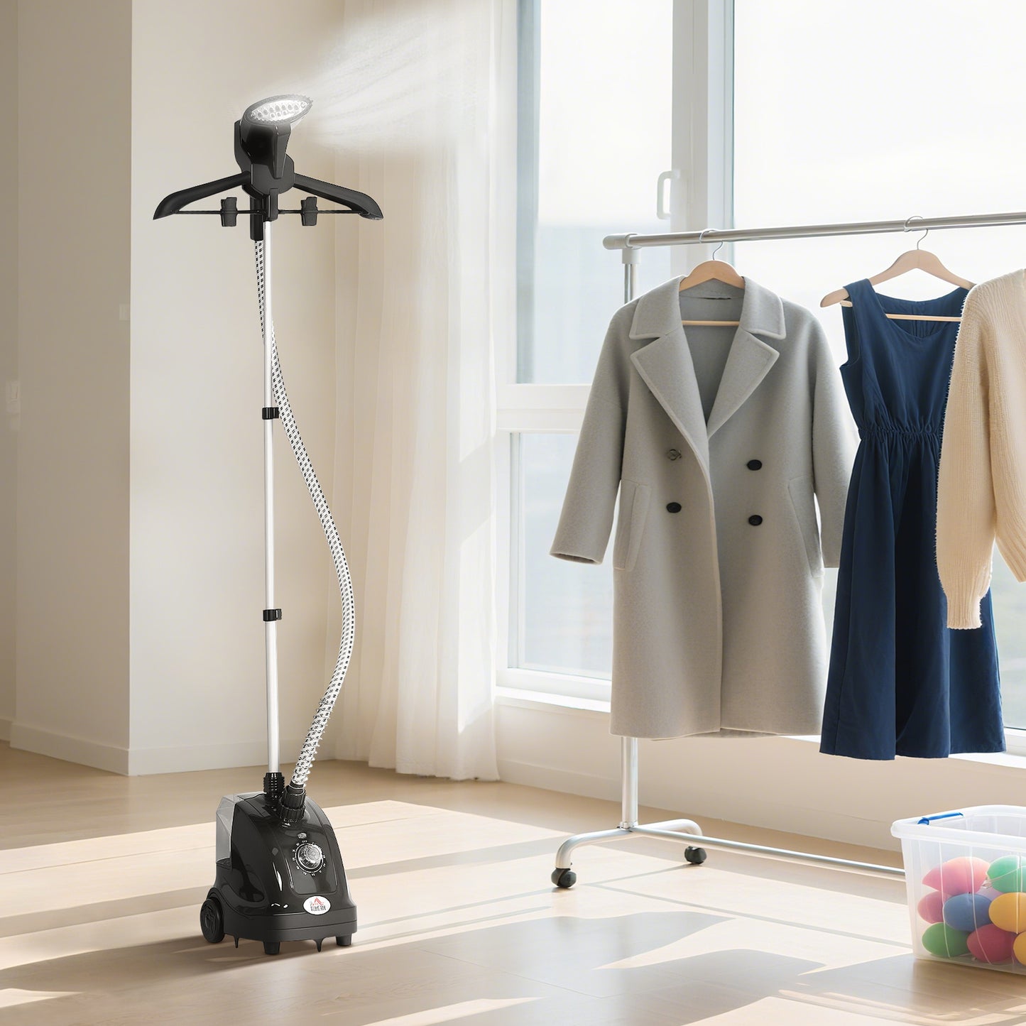 HOMCOM Clothes Steamer With Adjustable Pole Height 41 To 110 Cm And 11 Steam Levels Powerful 1950W Heater Black