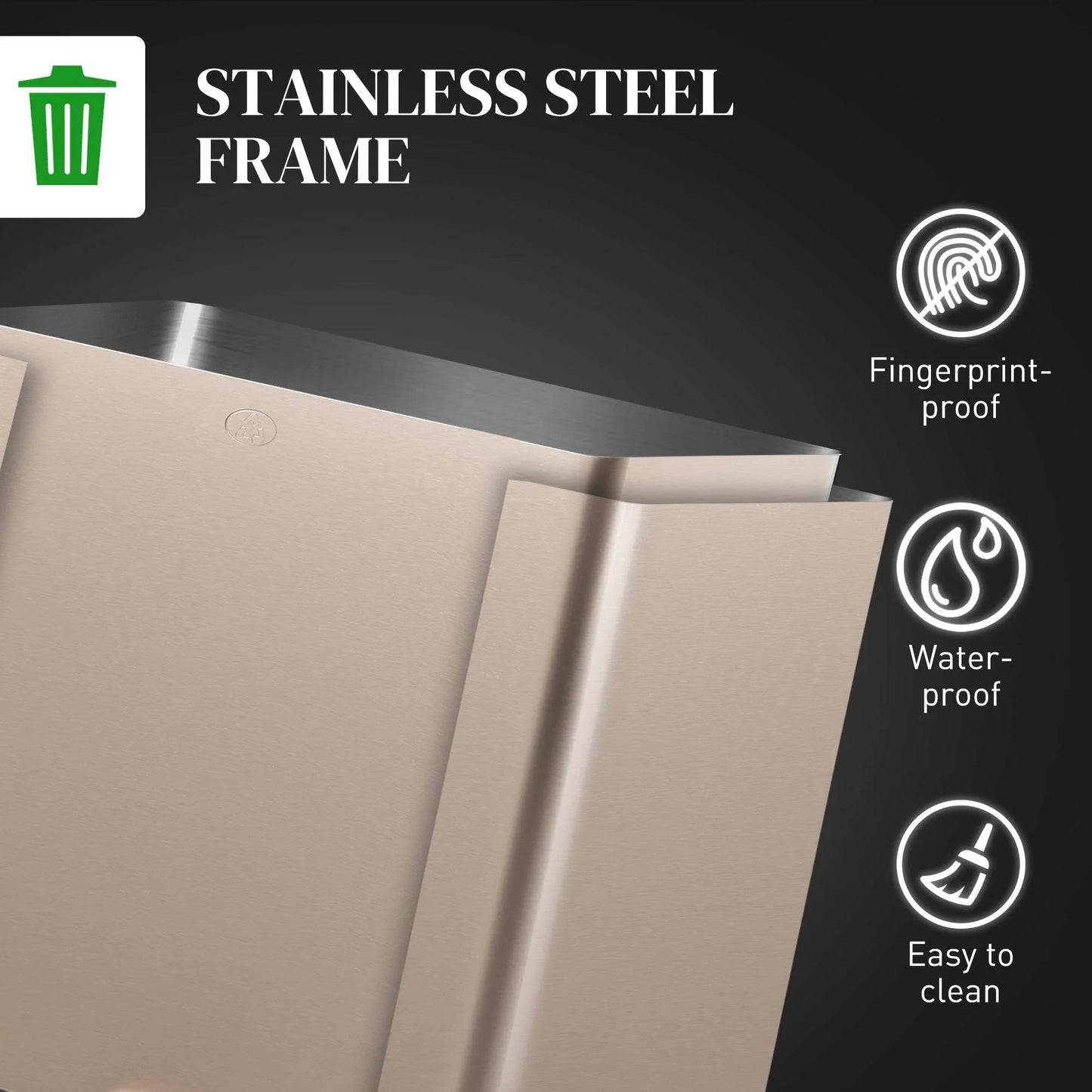 HOMCOM 45L Stainless Steel Triple Compartment Pedal Bin with Soft Close Lid and Removable Buckets - Fingerprint Resistant Gold Finish - ALL4U RETAILER LTD