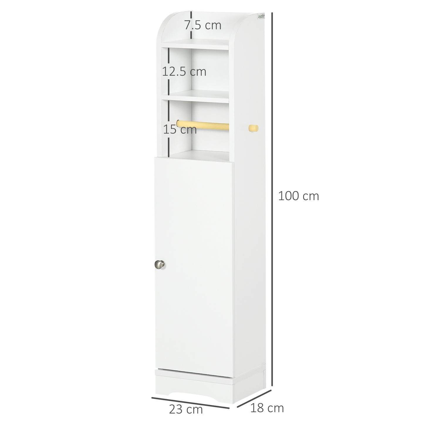 Kleankin Narrow Multi Storage Bathroom Cabinet White With Two Upper Shelves Toilet Roll Holder And Two Tier Cupboard