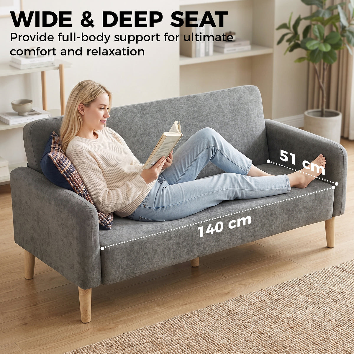 HOMCOM Compact 2 Seater Grey Velvet Sofa With Thick Padding