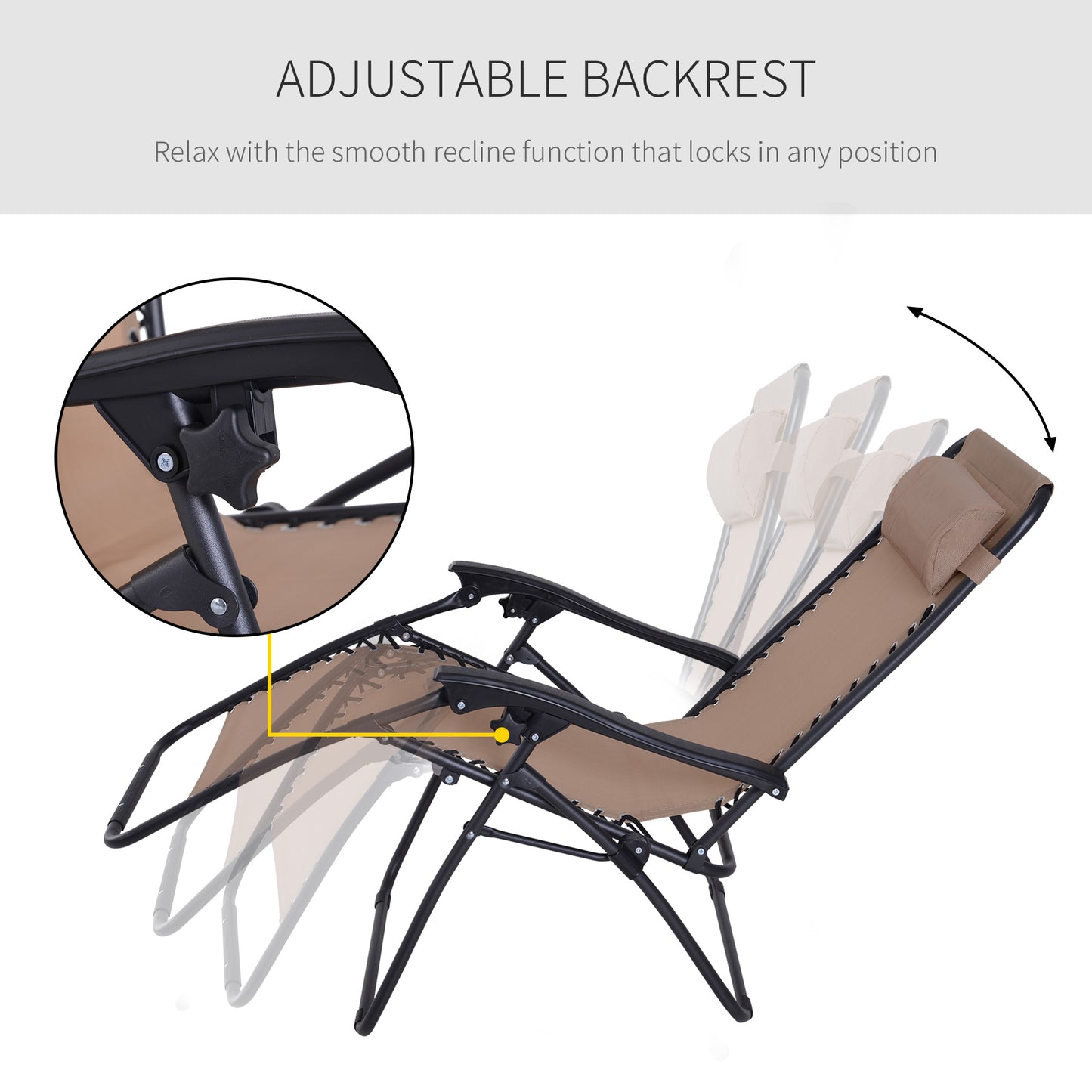 Outsunny Zero Gravity Chair Set of 2 Outdoor Folding Reclining Sun Loungers with Head Pillow Metal Frame Beige