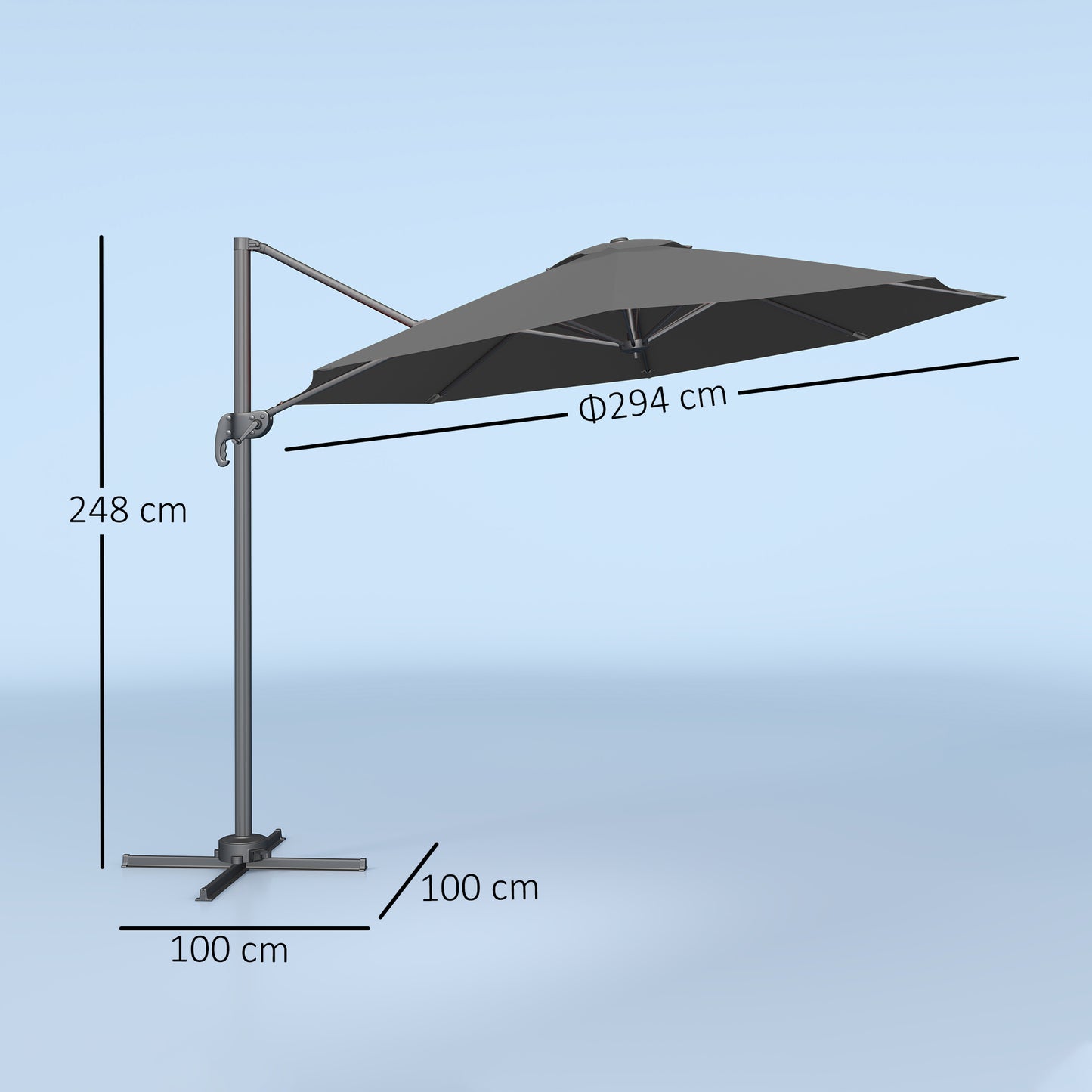 Outsunny 3x3m Overhanging Cantilever Parasol Black With Aluminium Frame 360 Degree Sideways Tilt And Multi Angle Canopy