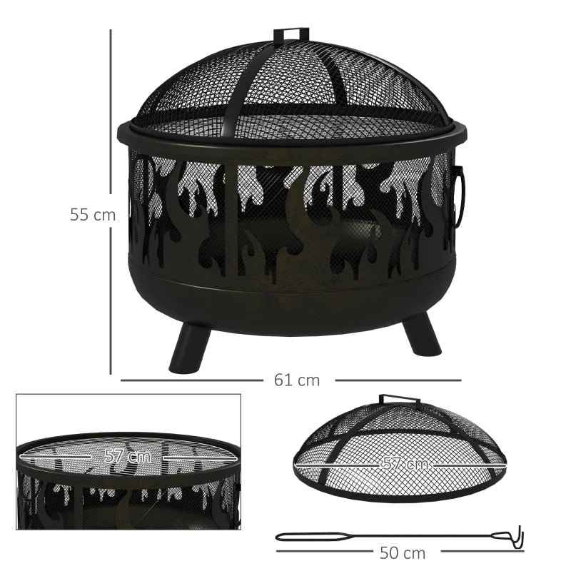 Outsunny Black Steel Fire Pit BBQ with Poker - Multi-Functional Outdoor Fire Feature for Grilling and Entertaining - ALL4U RETAILER LTD