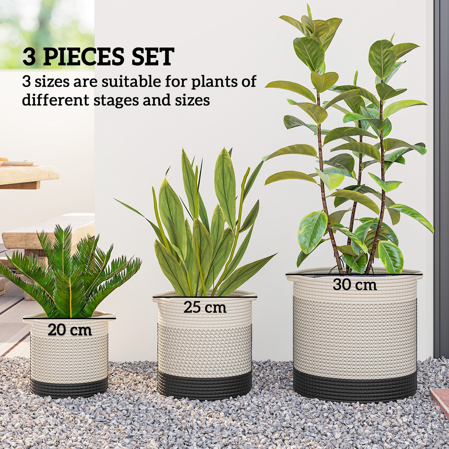 Outsunny Handwoven Cotton Indoor Plant Pots With Waterproof Liner Set Of 3 White