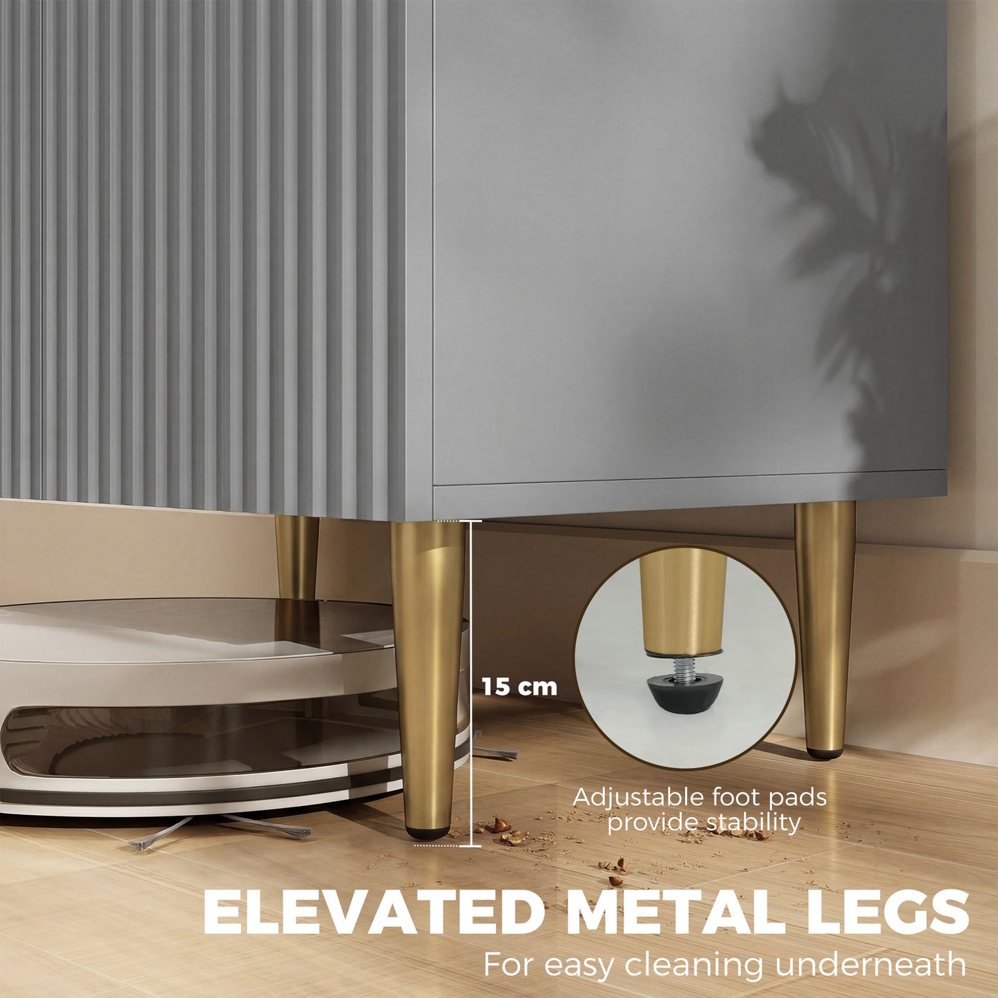 HOMCOM Sideboard Buffet Cabinet Modern Kitchen Storage With Adjustable Shelf And Metal Legs Grey