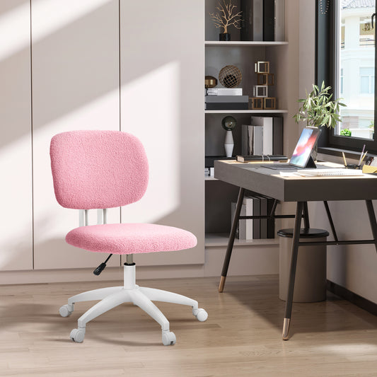 Vinsetto Stylish Pink Armless Task Chair with Adjustable Height and Smooth Swivel Wheels - ALL4U RETAILER LTD