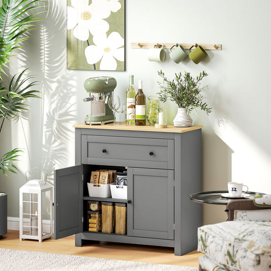 HOMCOM Sideboard Storage Cabinet With Adjustable Shelf Drawer And Double Doors Grey For Living Room Dining Room Hallway