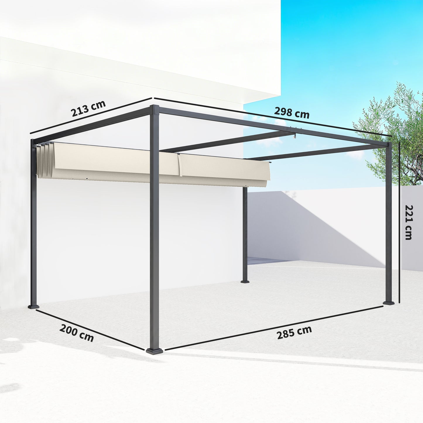 Outsunny 3x2m Metal Pergola With Retractable Roof Garden Gazebo Canopy Shelter For Outdoor Patio Cream White