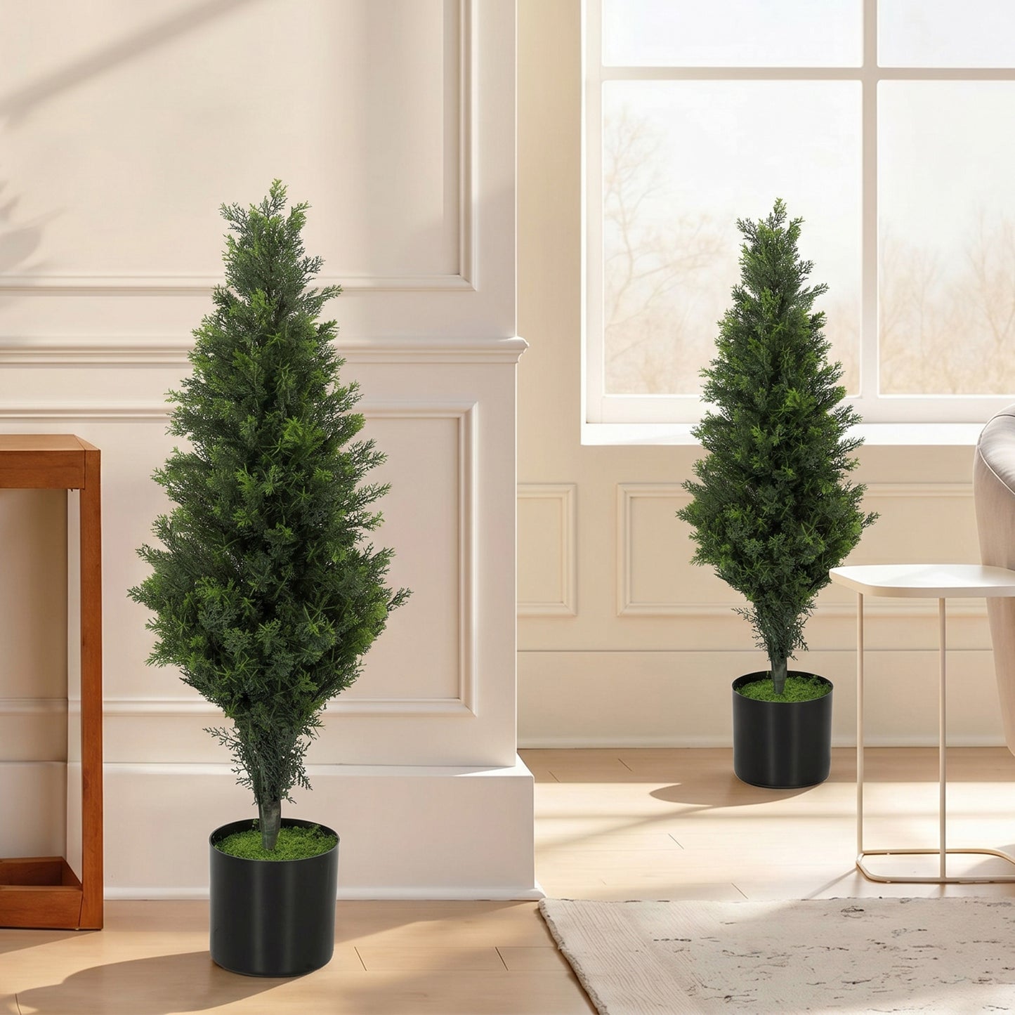 HOMCOM Set of 2 Decorative Artificial Cypress Topiary Trees in Weighted Pots 90cm Tall with 564 Leaves
