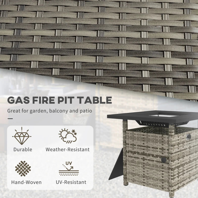 Outsunny 72.5 x 72.5cm 50,000 BTU Fire Pit Table with Cover - Grey - ALL4U RETAILER LTD