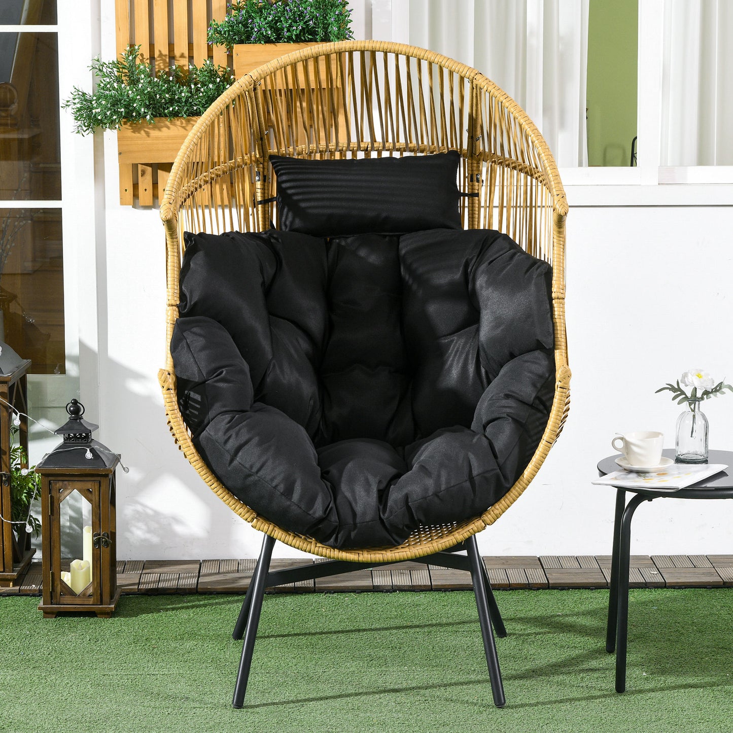 Outsunny Elegant Sand Rattan Garden Egg Chair with Plush Cushions and Adjustable Feet - ALL4U RETAILER LTD