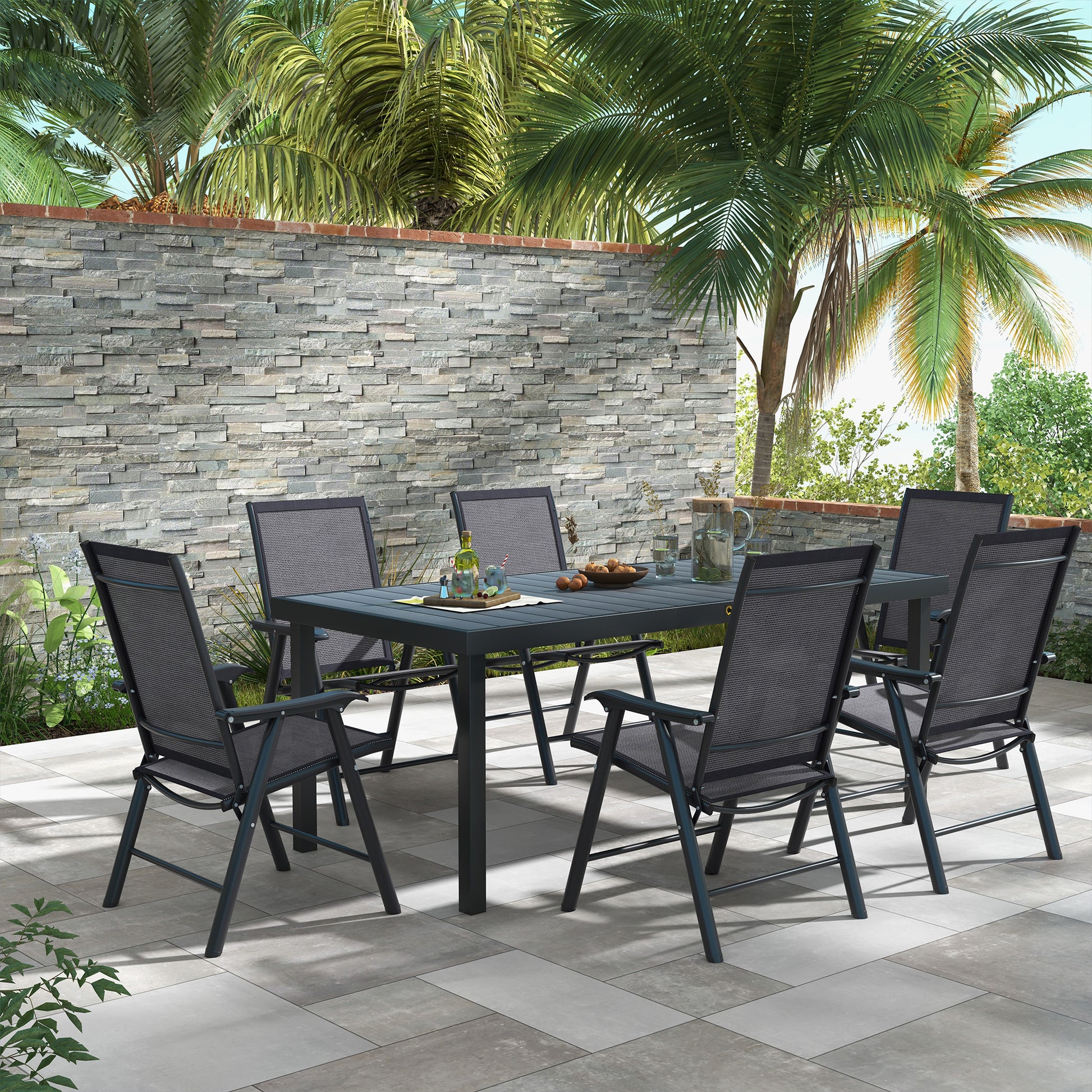 Outsunny Set of 6 Portable Folding Outdoor Chairs with Breathable Mesh Seats - Dark Grey Metal Frame - ALL4U RETAILER LTD