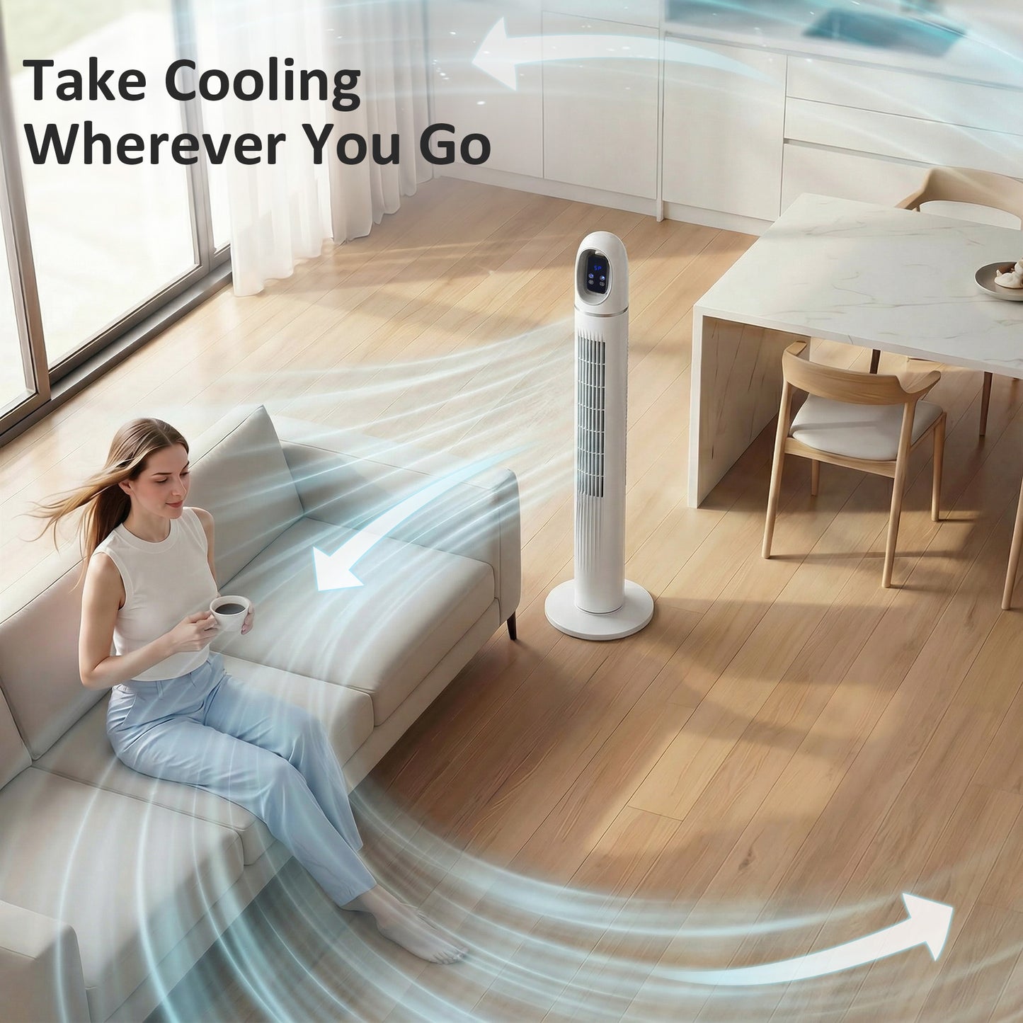 HOMCOM Tower Fan for Bedroom with 70 Degree Oscillation 3 Modes 3 Speeds 24 Hour Timer White
