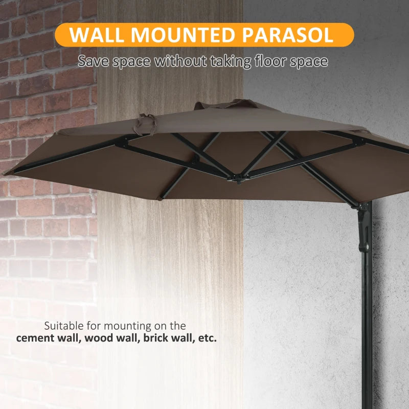 Outsunny 2.5m Wall Mounted Parasol - Hand to Push Outdoor Patio Umbrella with 180 Degree Rotatable Canopy - Ideal for Porch, Deck, Garden - 250 cm, Khaki - ALL4U RETAILER LTD