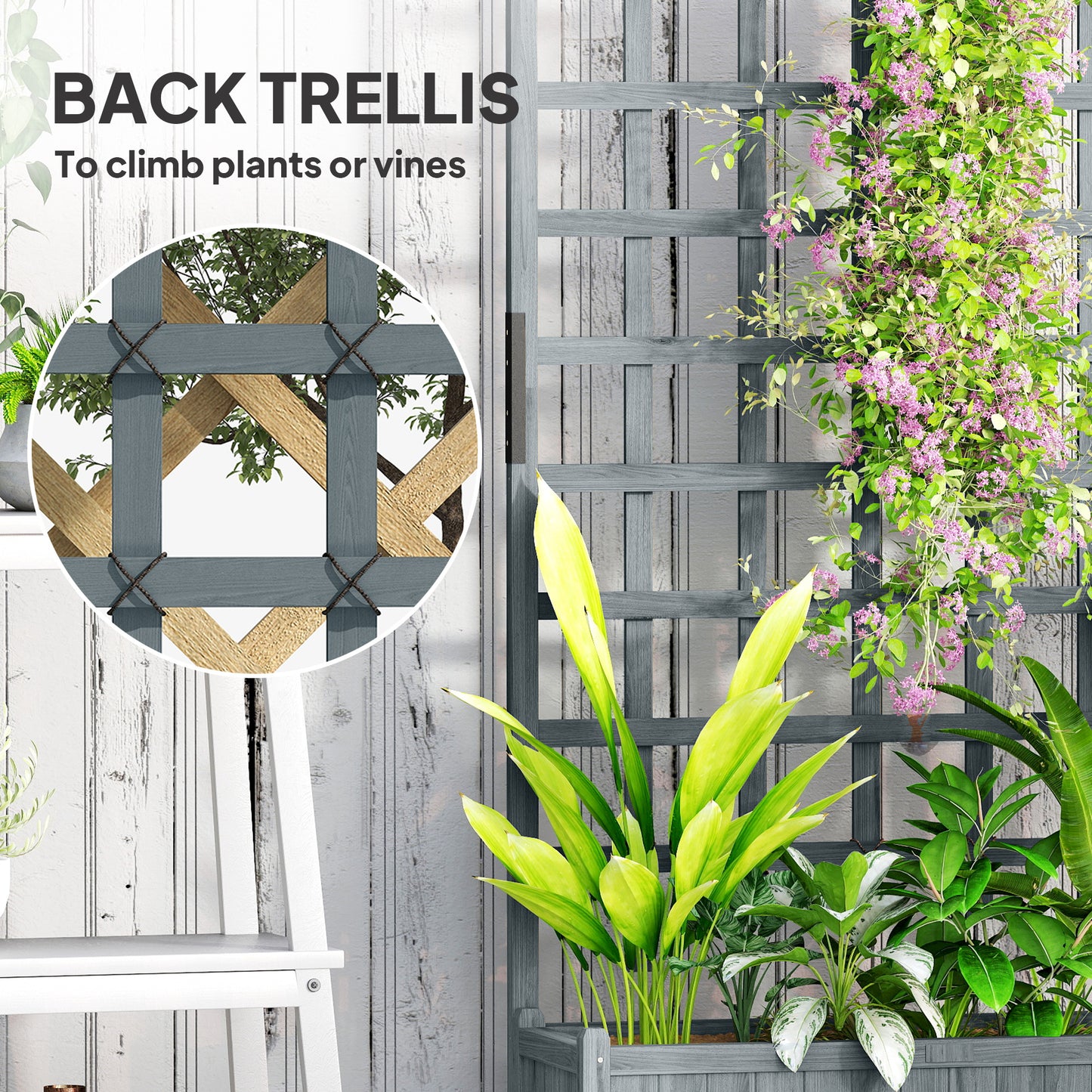 Outsunny Wooden Trellis Planter With Wheels Raised Garden Bed For Climbing Vegetables Herbs And Flowers Grey
